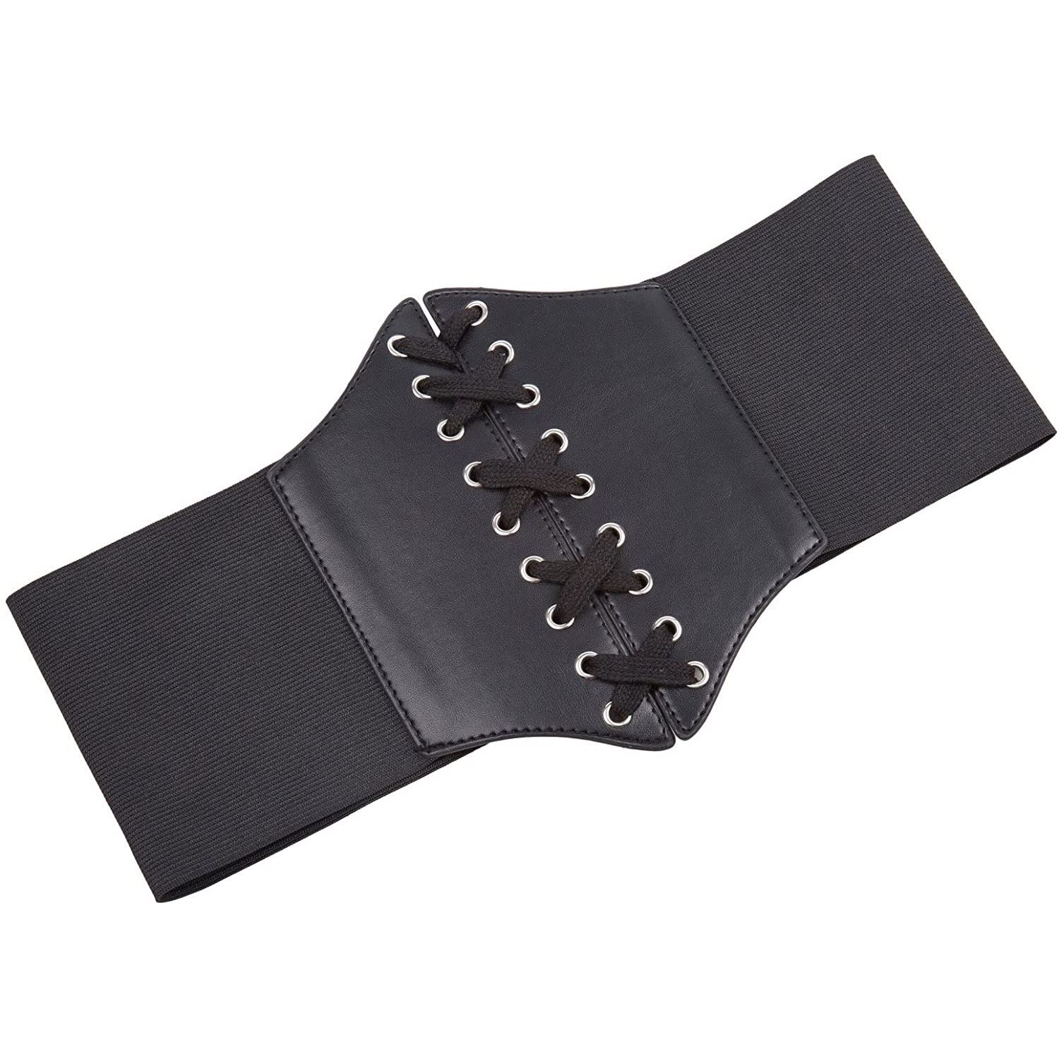 Women Black Tied Waspie Belt, Lace-up Cinch Belt, Corset Elastic Waist Belt Womens Corset Belt Wide Elastic Lace Up Pirate Corset for  main image 2