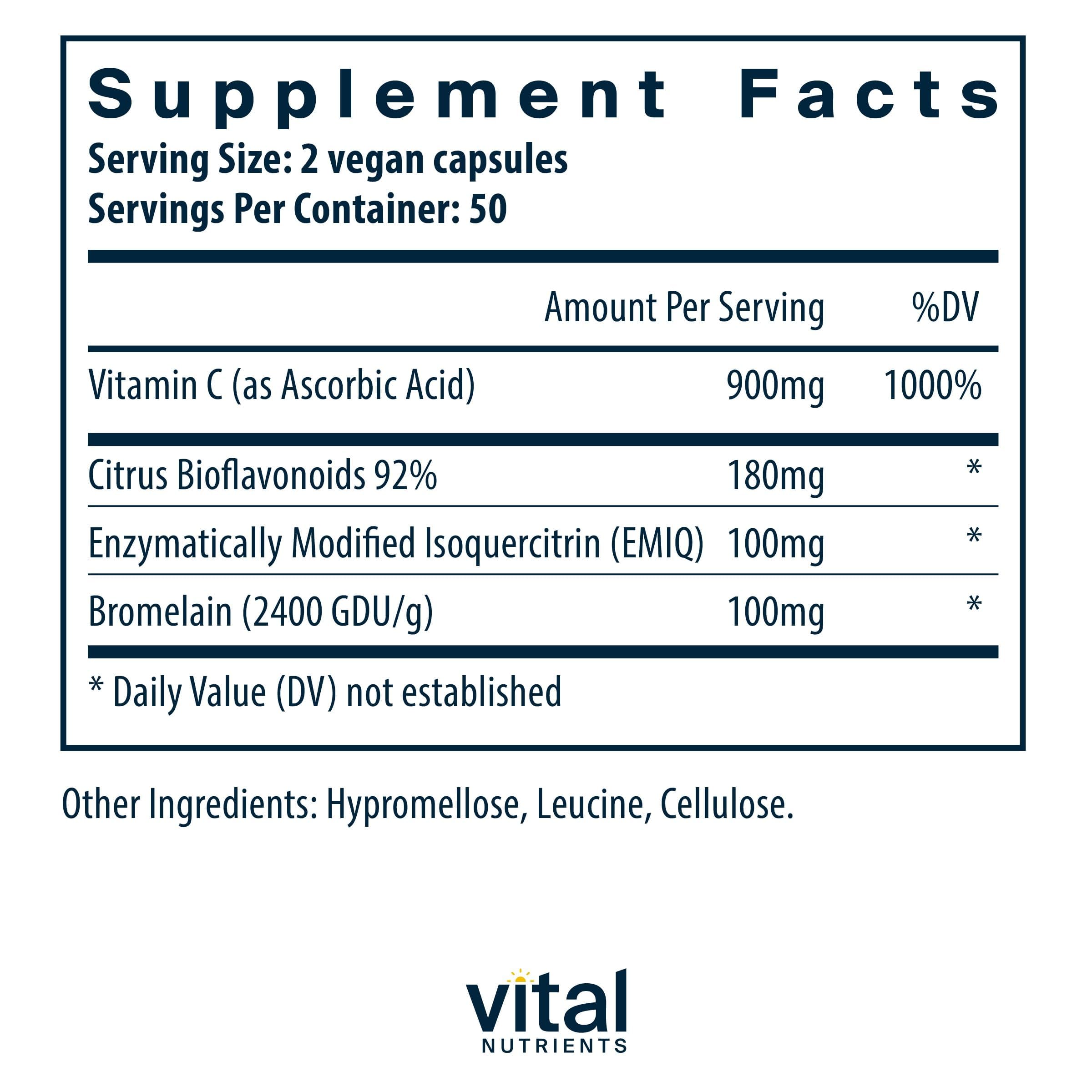 Vital Nutrients Aller-C - Vegan Respiratory and Sinus Function Support*- Isoquercitrin, Bromelain, Bioflavonoids, & Vitamin C - Gluten, Dairy, Soy Free Supplement - 100 Capsules — Amazon image 2
