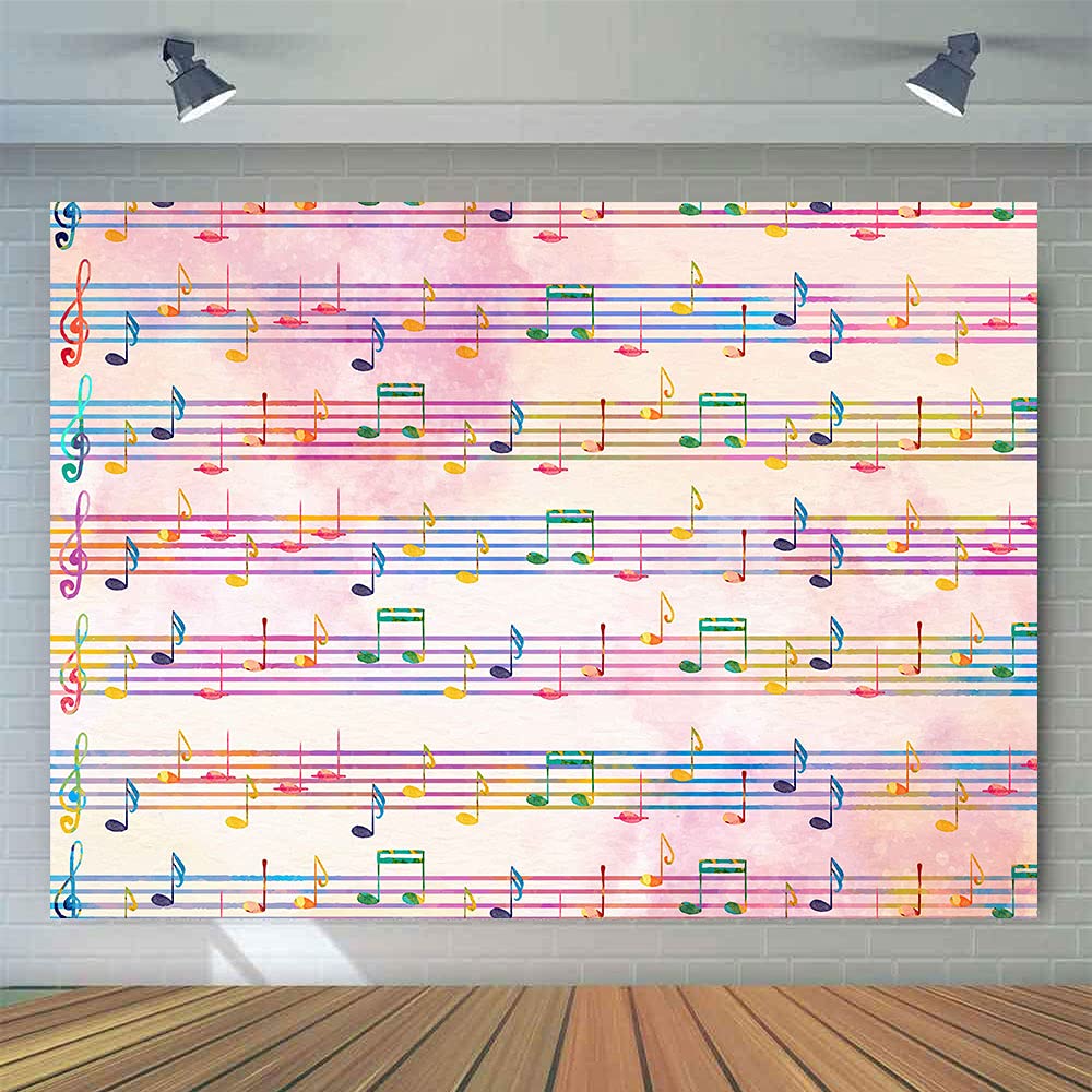 EMTOBT 7x5FT Music Notes Backdrop Colorful Staff Background for Newborn Party Photography Decorating Concert Musical Instrument Store Banner Photo