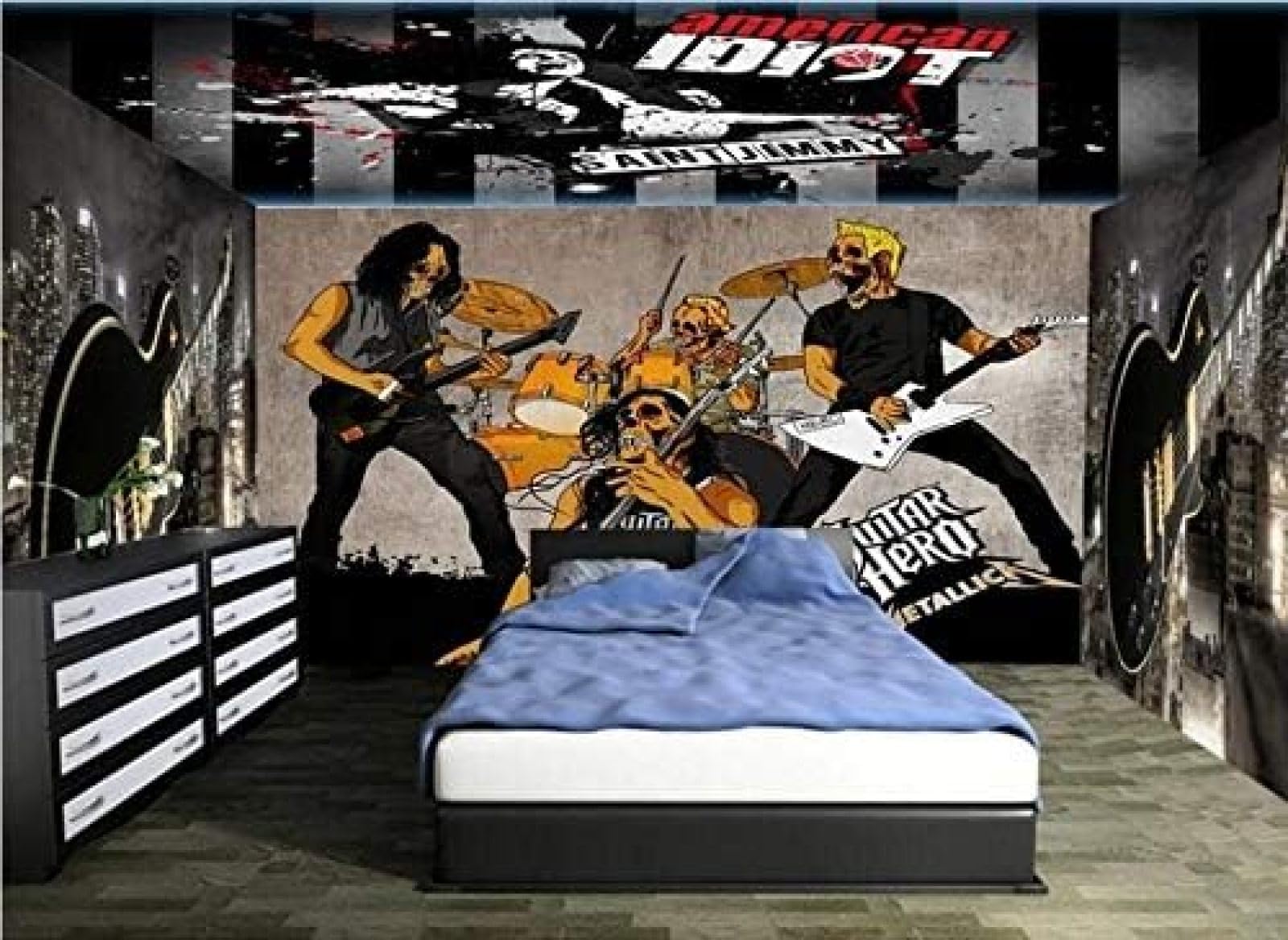 XLMING Mode Totenköpfe Neuheit Band Bilder 3D Tapete Wohnzimmer Sofa Schlafzimmer Esszimmer Home Dekoration Wand-300cm×210cm