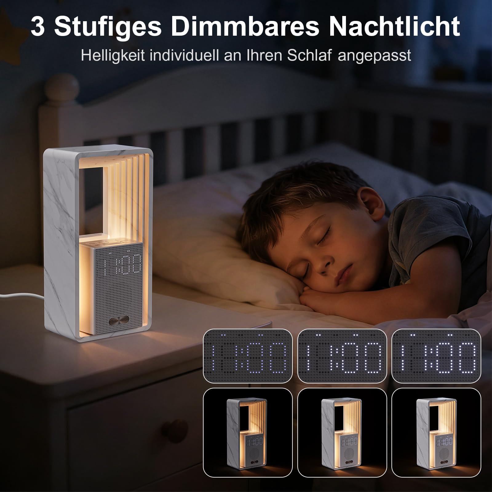 Hensam Tageslichtwecker mit Weißem Rauschen, Lichtwecker mit Sonnenaufgangssimulation, Nachtuhr Wecker mit 20 Naturgeräusche und Timer für Leichtschläfer, Wake up Licht für Kinder, Erwachsene