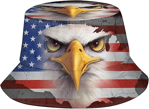 Sombrero de pescador con bandera de águila calva americana, sombrero de pescador plegable para el 4 de julio, sombrero de pescador para mujeres y
