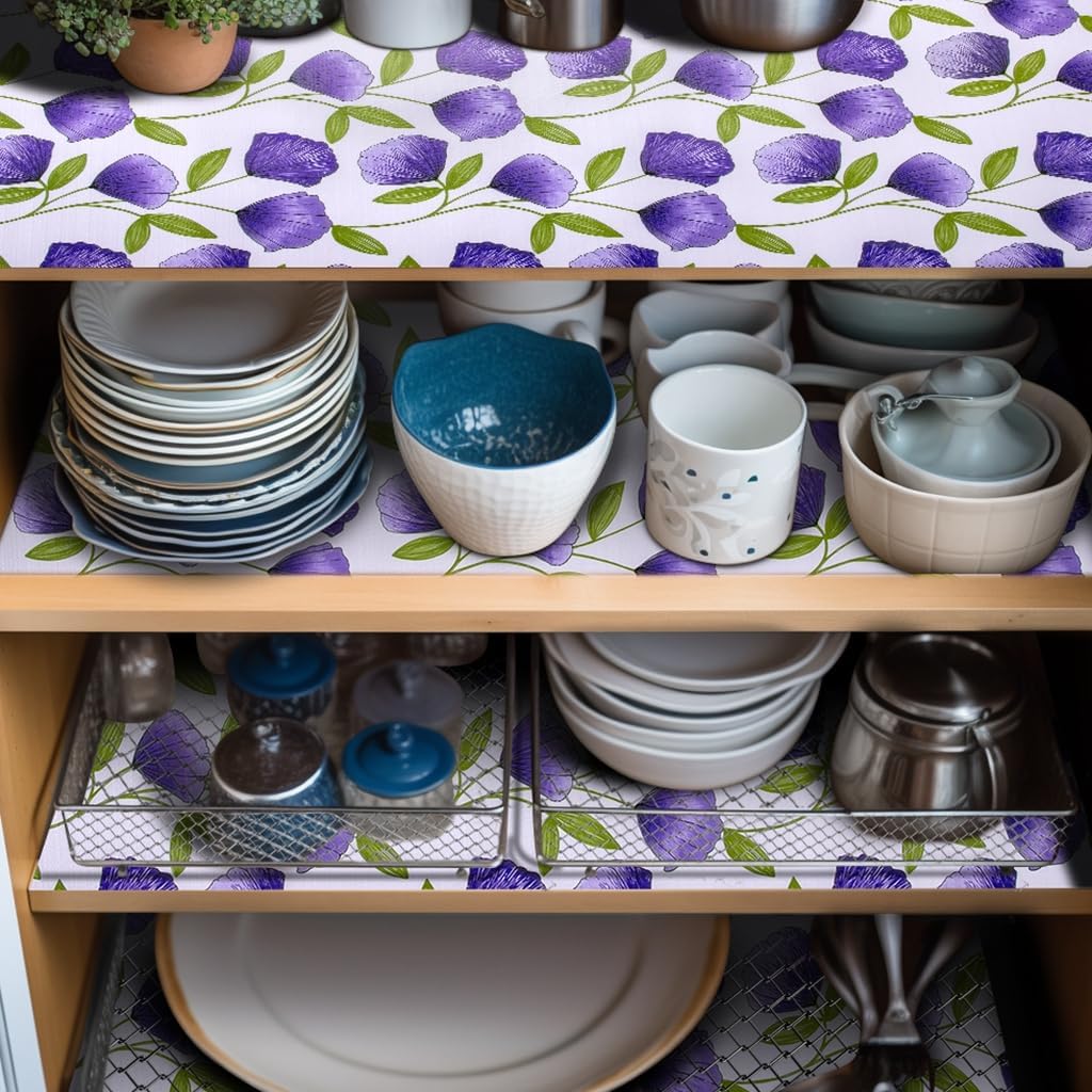 20" W x 360" L Floral Drawer and Shelf Liner for Cabinets, Non-Adhesive Strong Grip Non-Slip Flower Shelf Cabinet Kitchen Shelf Liners for Kitchen Cabinets