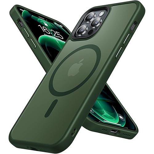 Strong Magnetic for iPhone 12 Pro Max Case, [Compatible with MagSafe] [Military Grade Drop Protection] Yellowing Resistant, Scratch-Resistant Back Translucent Phone Cover 6.7", Midnight Green