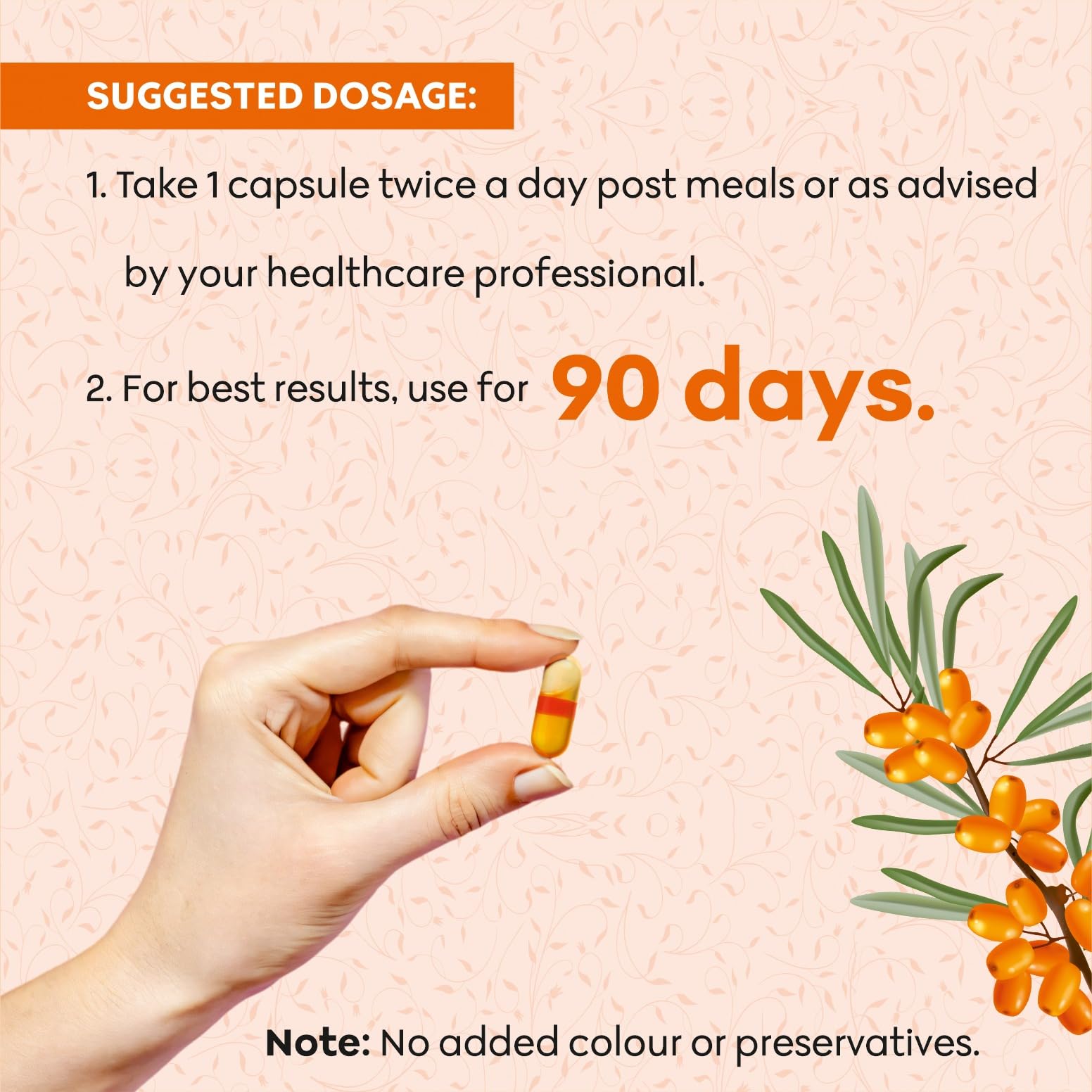 Sea Buckthorn Softgel Oil Capsules 500mg (60 Capsules) | Omega 3 6 7 9 Rich | Natural Skin, Hair, Eye & Heart Support Supplement | No Added Chemicals, Vegetarian Source — Amazon image 4