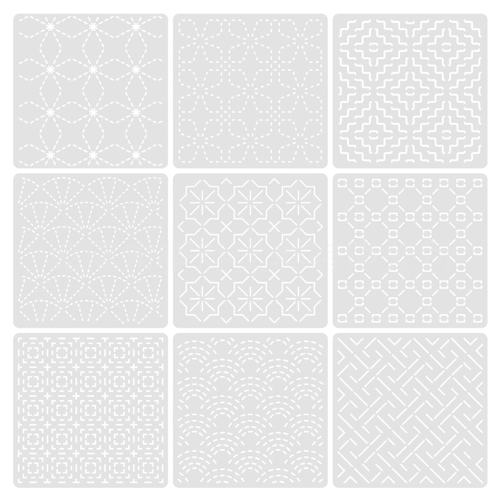 PANGBOER Quilting Pattern Layout Stencil Set PET Geometric Embroidery Guides 13 X 13 Cm for Fabric Guide Projects Sashiko Stencil Set Embroidery Sheets Quilting Pattern Layout Template Fabric