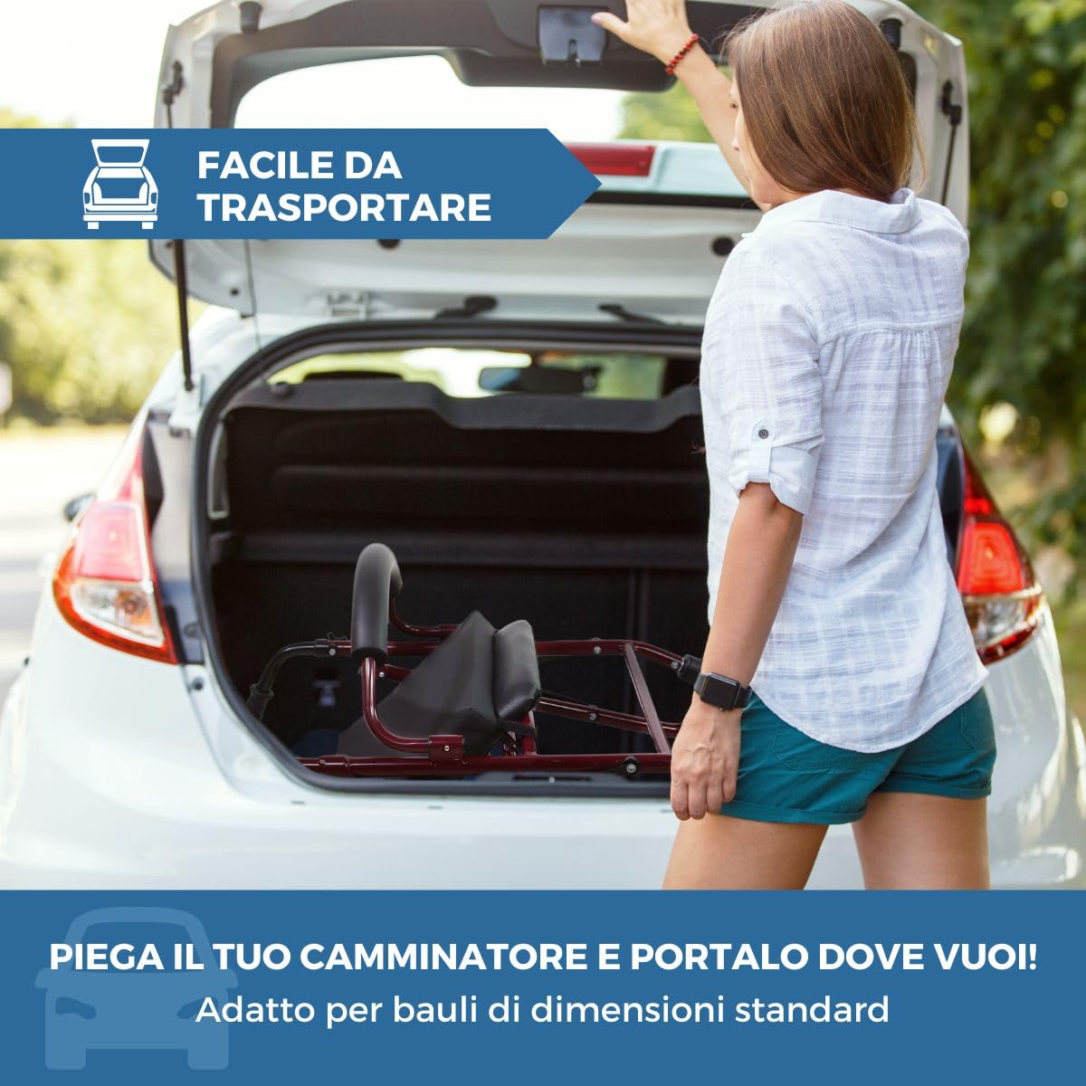 Mobiclinic, Deambulatore con cuscino in memory-foam, Prado plus freni a pressione, Alluminio, Pieghevole, Cesta, Seduta, Per, Girello anziani, Leggero, 4 ruote, Bordeaux