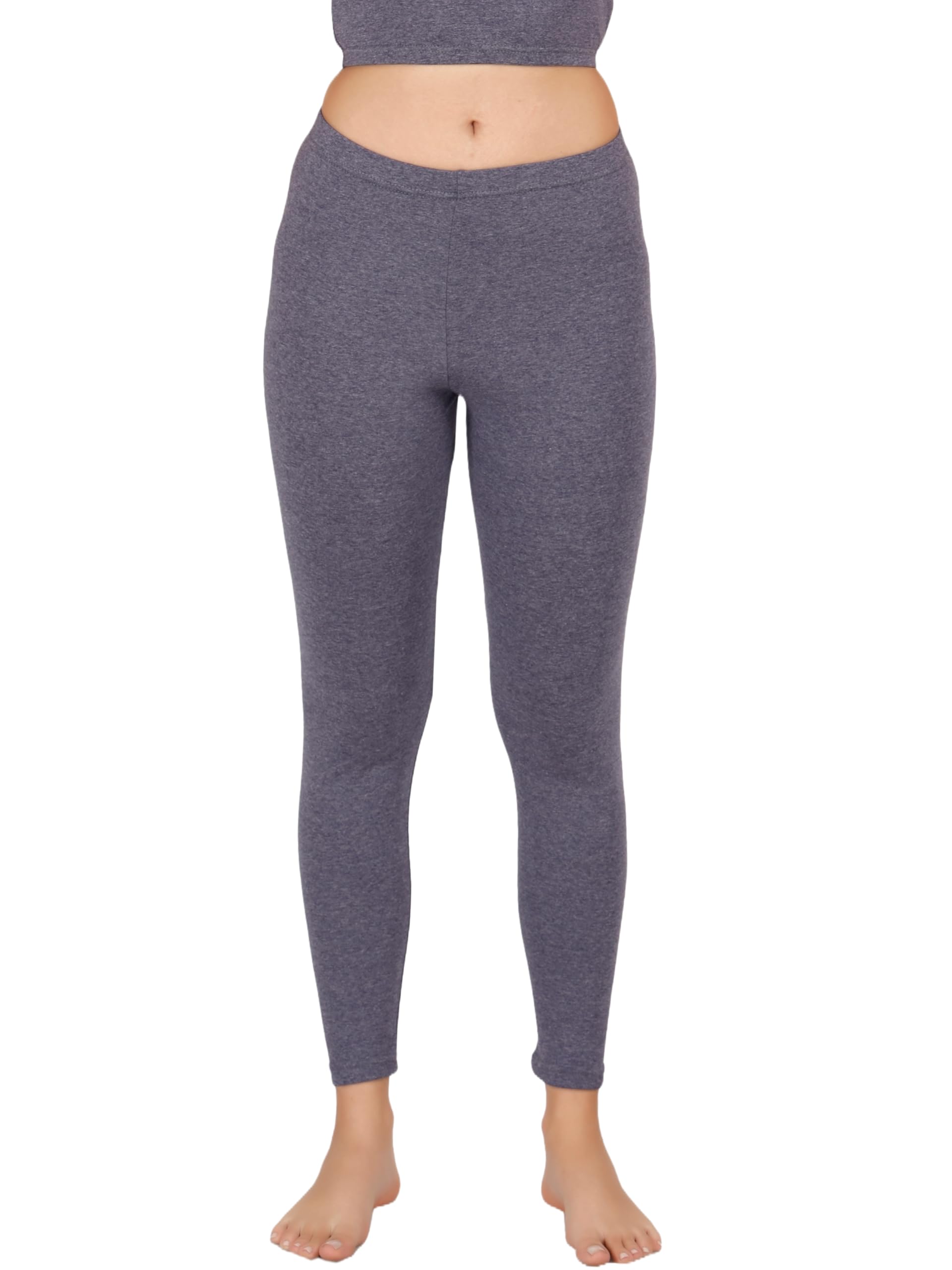 Womens Solid Poly Cotton Lycra Thermal Pyjama-image-35