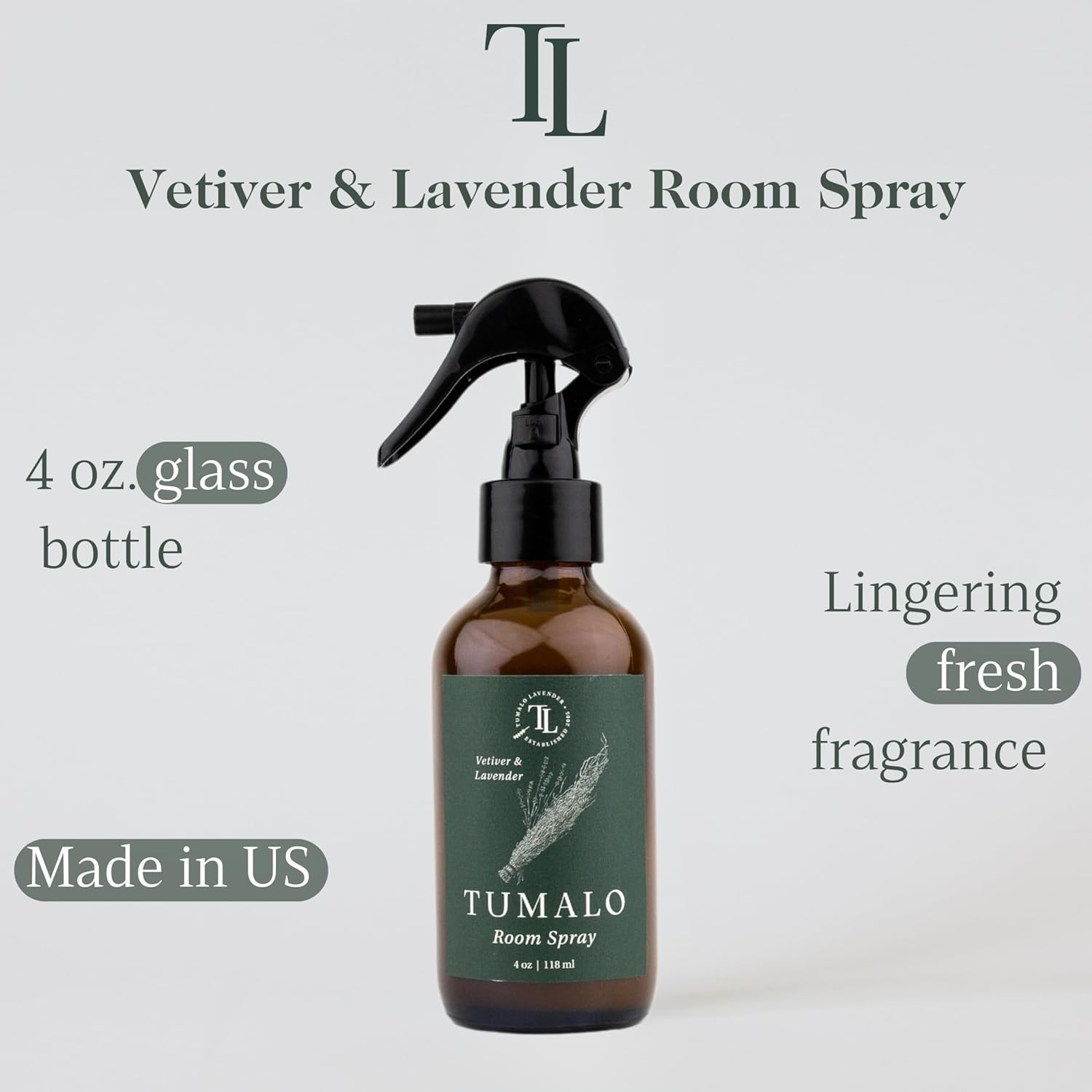 Room Spray - Sophisticated, All-Natural Home Fragrance, Pure Essential Oil Air Freshener & Odor Eliminator, Refreshing Scent - Made in the USA, Vetiver & Lavender, 4 oz Glass Bottle - Image 2