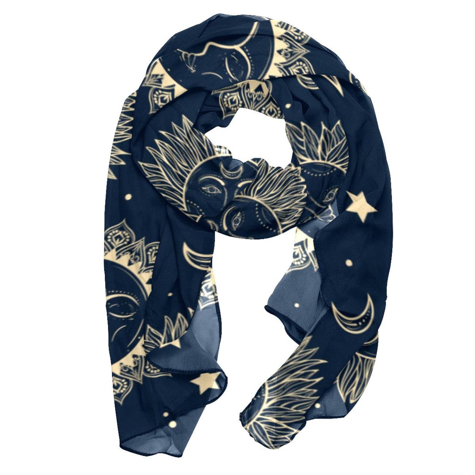 Head Scarf Fashion Chiffon Hair Scarf Scarves for Women Celestial Moon Sun Star Pattern