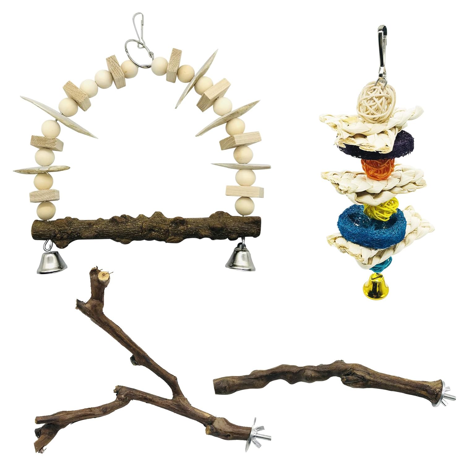 Seasonsky 4 PCS Bird Perch Natural Grape Stick Bird Standing Stick Swing Chewing Bird Toys
