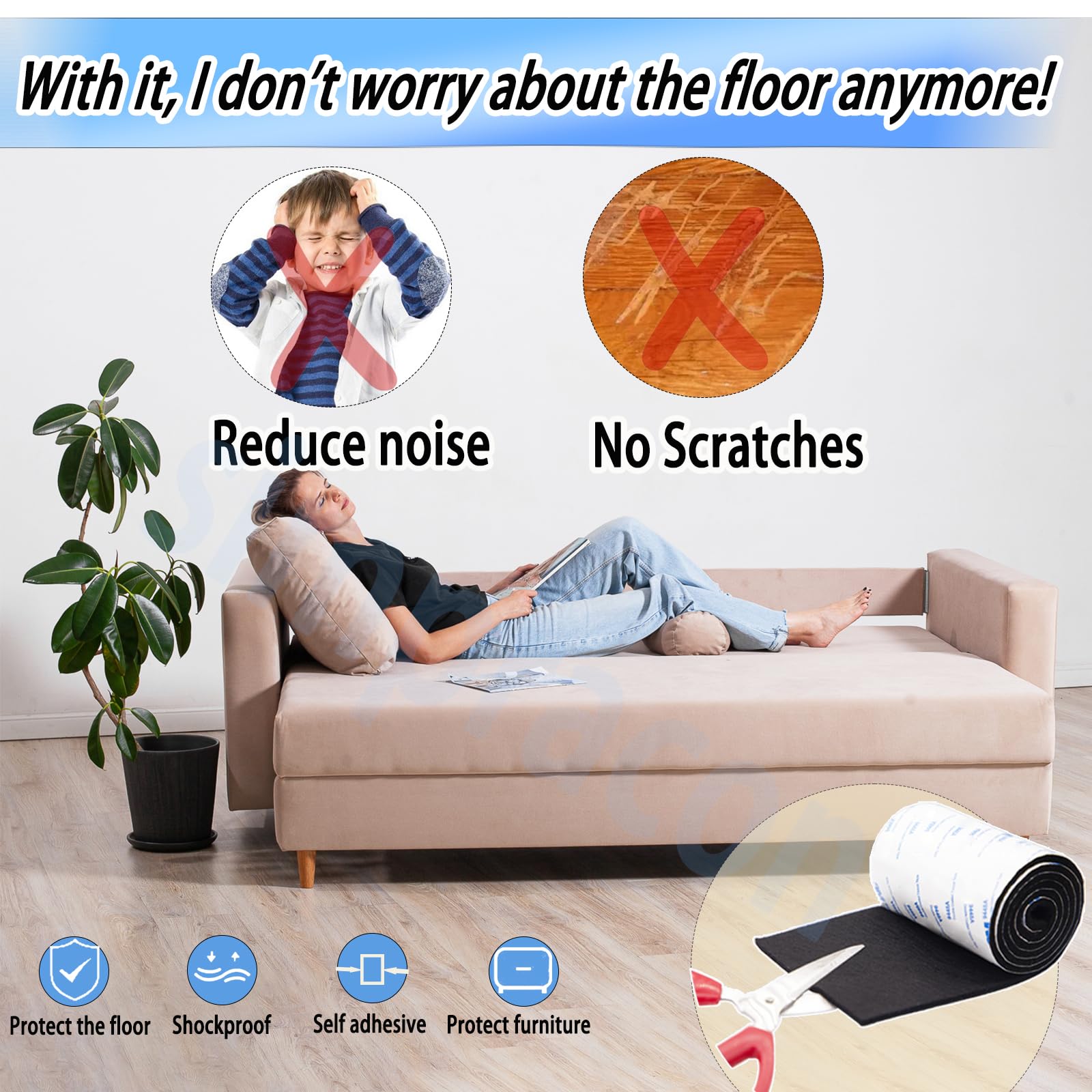 Almohadillas de fieltro para muebles con parte trasera adhesiva, tiras de fieltro autoadhesivas y cortables, protectores de suelo antiarañazos para cualquier mueble y pared (6 x 40 x 0.12