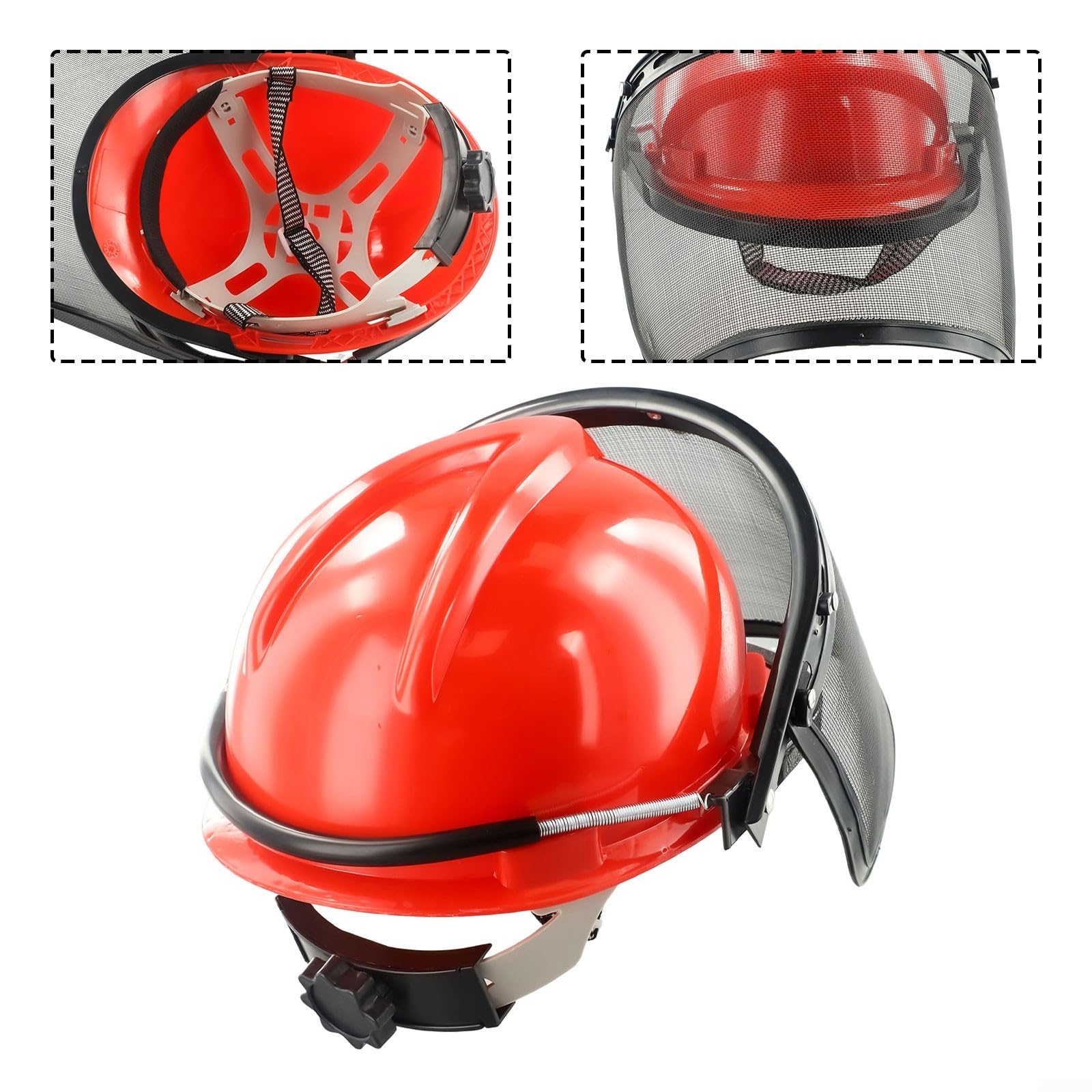 Casque de sécurité pour tronçonneuse, Protection de Casque de Protection pour tronçonneuse - Visière en Maille pour tronçonneuse, Tondeuse à Gazon, débroussailleuse, Rouge + Noir