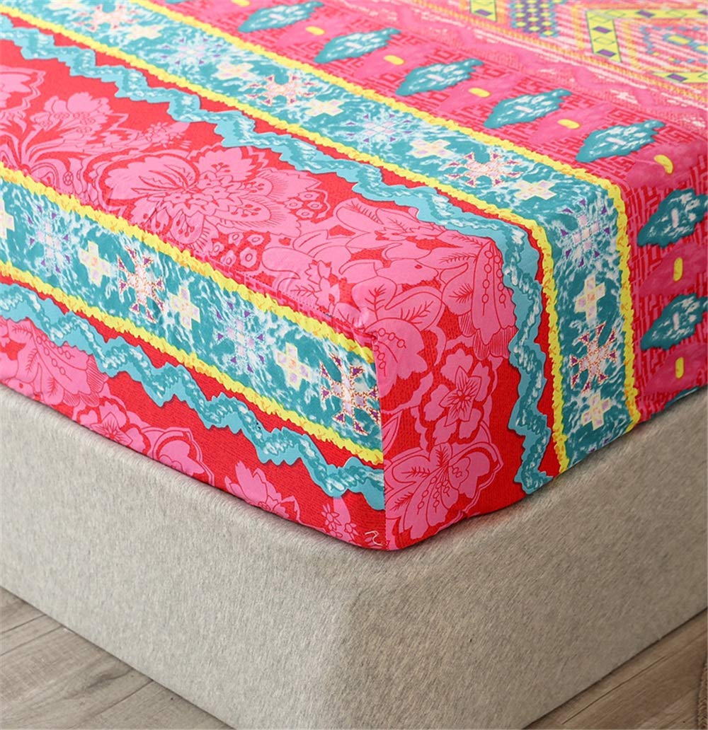 Chickwin Nordic Fitted Sheets Bedding Sheets with Deep Pocket 30cm for Single Double King Bed - Microfibre Soft Shrinkage Fade Resistant Easy Care (Bohemian Red,120x200+30cm) — image 1
