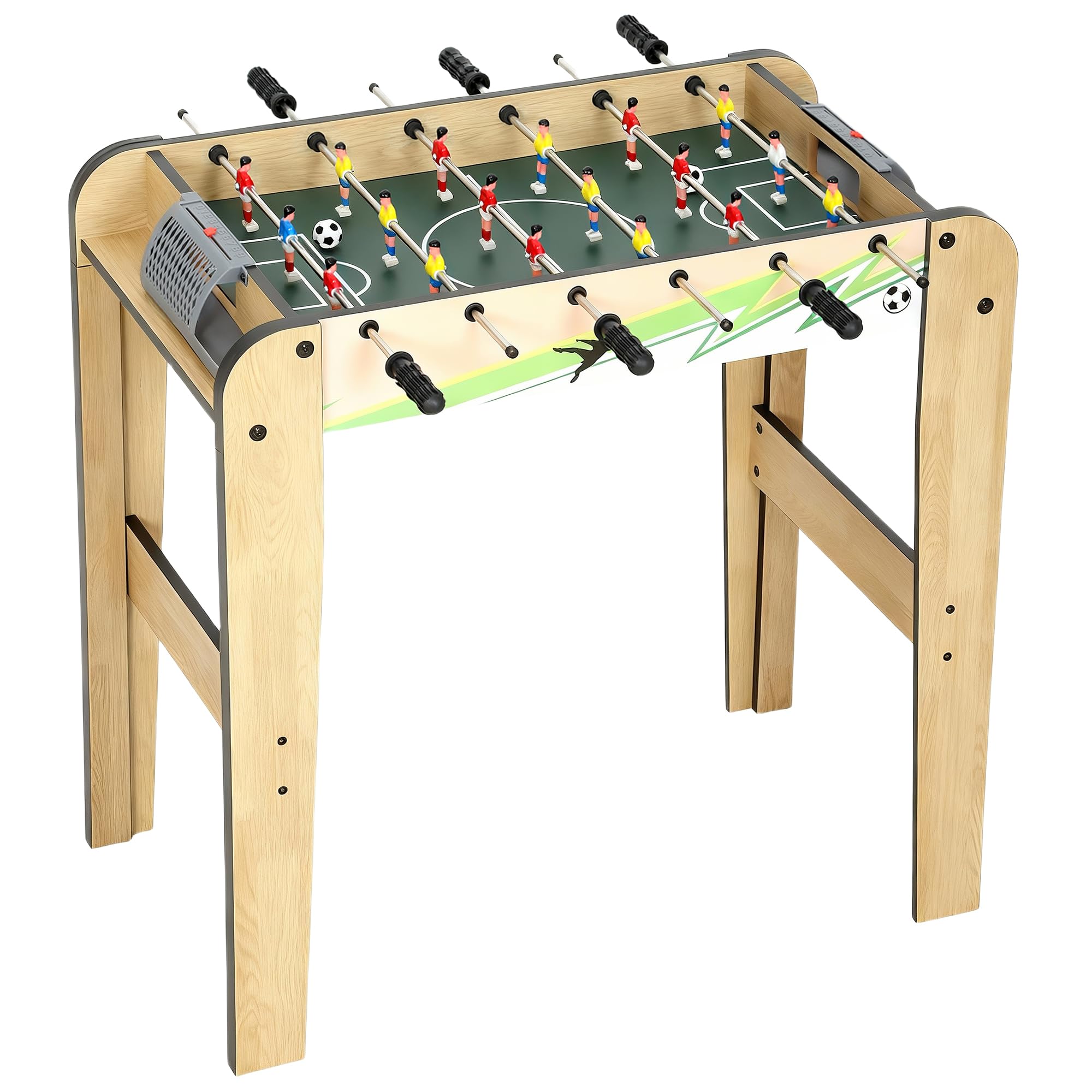 SPORTNOW Futbolín para Niños de Madera, Mesa de Futbolín con 2 Marcadores, 6 Asas, 18 Jugadores, 6 Barras y 2 Bolas, Regalo para Adultos, Familias, Fiestas, 75x66x75 cm, Natural