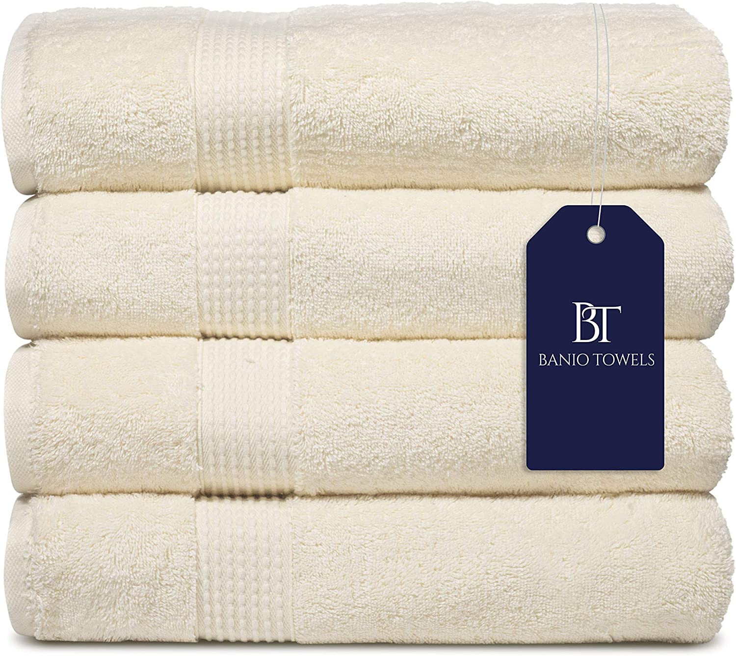 Banio Towels Bath 4 Piece Towel Sets 100% Turkish Cotton Luxury Quick Dry Towels for Bathroom, Guests, Hot Tub - Hotel Quality Collection Bath Towels, Soft and Ultra-Absorbent (4-Piece, Cream)