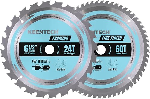 KEENTECH 6-1/2" Saw Blade 24T+60T, 2-Pack, Fast Cut & Fine Finish | 2 pc save cost, safe weld, fits 5/8" bore saws, lasts 20% longer, 24T + 60T coarse+fine all in one