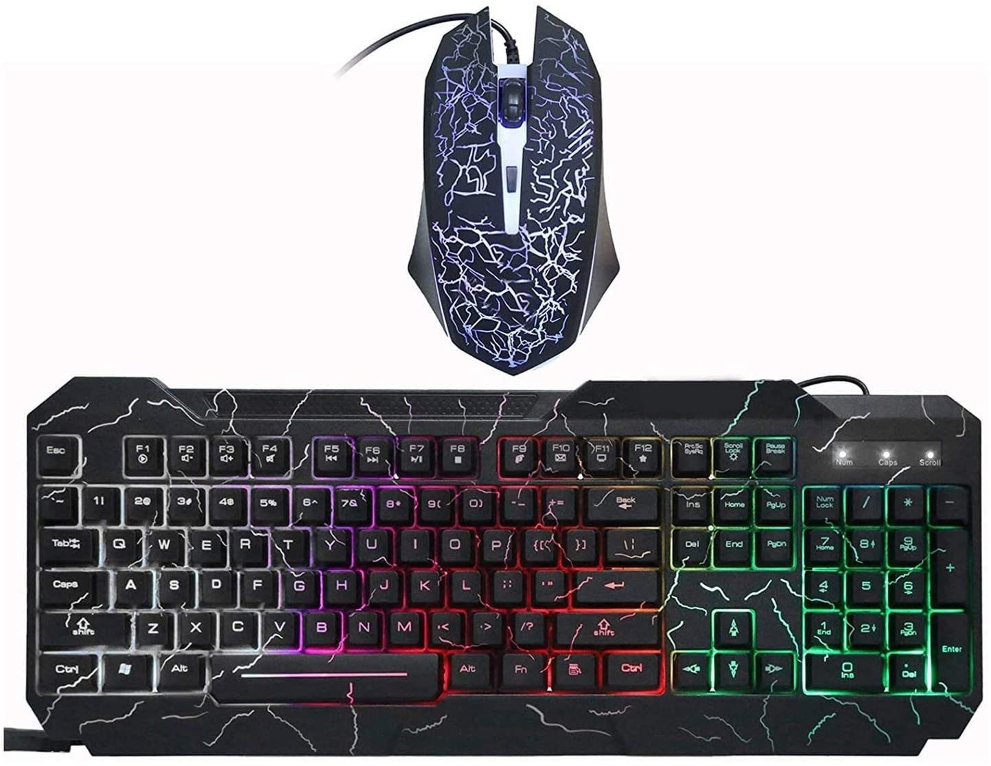 Tastiera di Gioco e Tastiera combinata combinata cablata RGB LED. Tastiera retroilluminata 1600. DPI. Mouse da Gioco (Tastiera Mouse Combo)