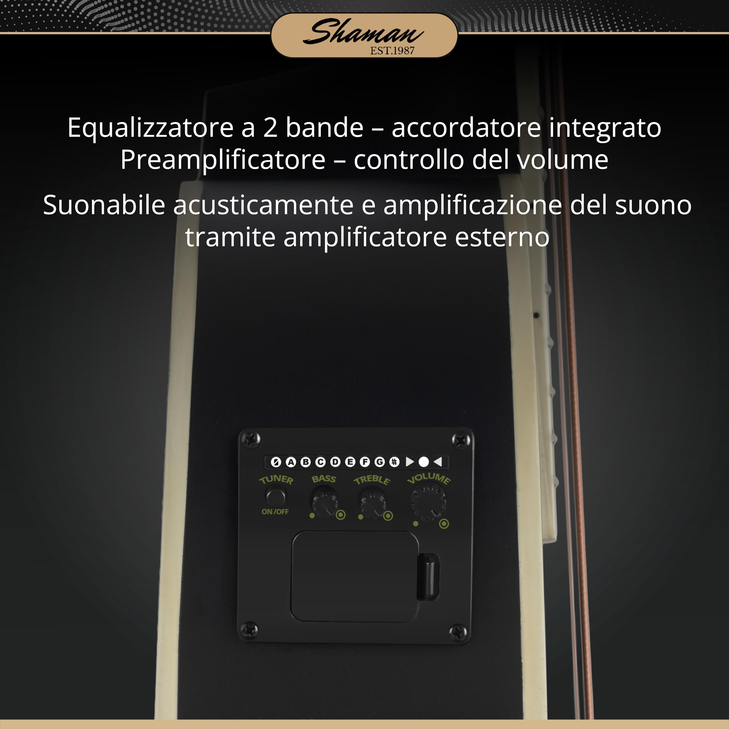 Shaman ABM4-50E-BK Basso Acustico Nero, Generale, Modello: ABM4-50E-BK | Serie: AB Mini, Peso: 1, 74 kg, Numero di corde: 4, Orientamento: Destrimano, Corpo, Forma corpo: AB Mini, Tavola: Abete