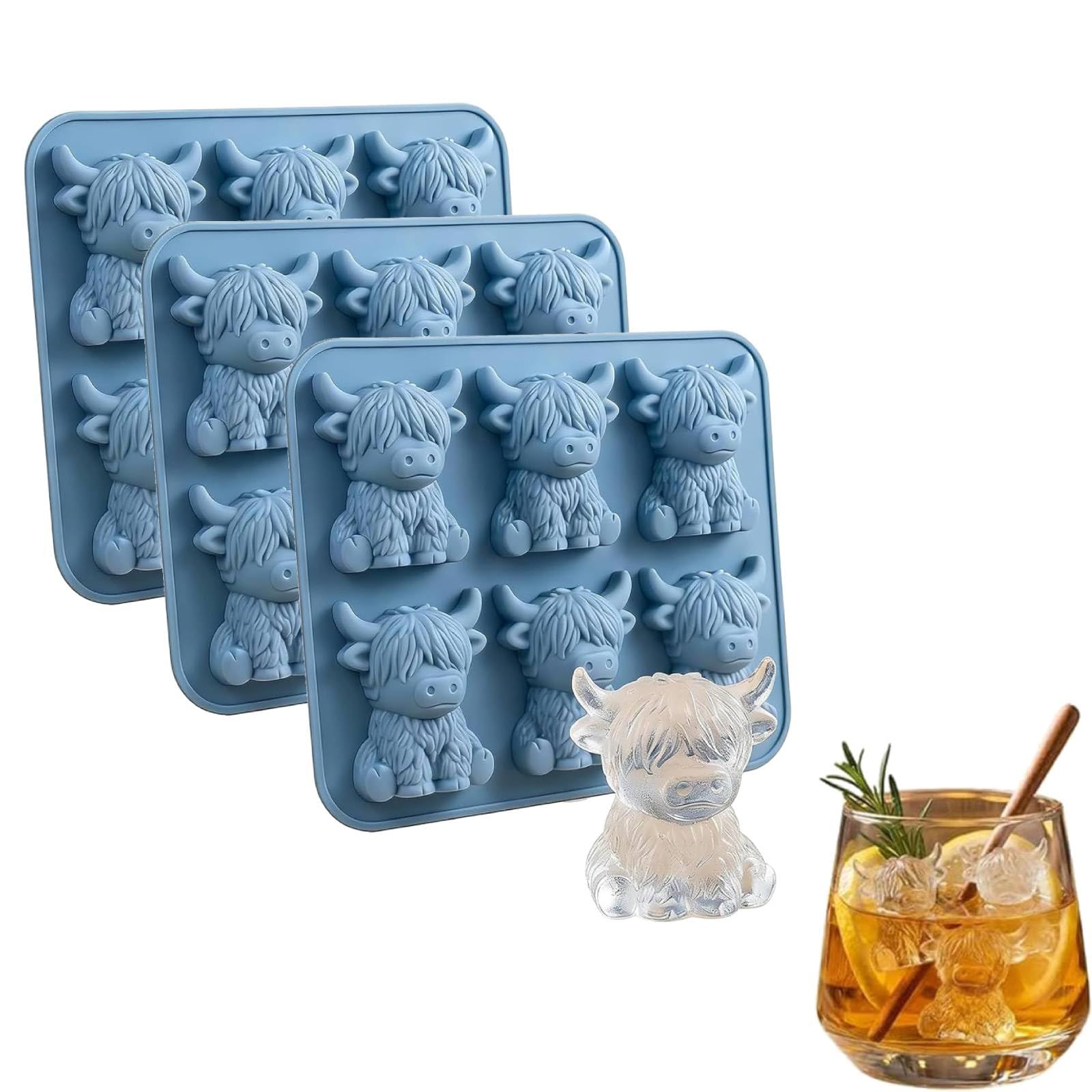 Mini Highland Cow Ice Cube Mold, Cute 3D Highland Cow Silicone Ice Cube Tray, 6 Cavity Cute Animal ICES Cubes Trays, Funny 3D Highlands Cows Gifts for Perfect Gifts for Friends (18Pc)