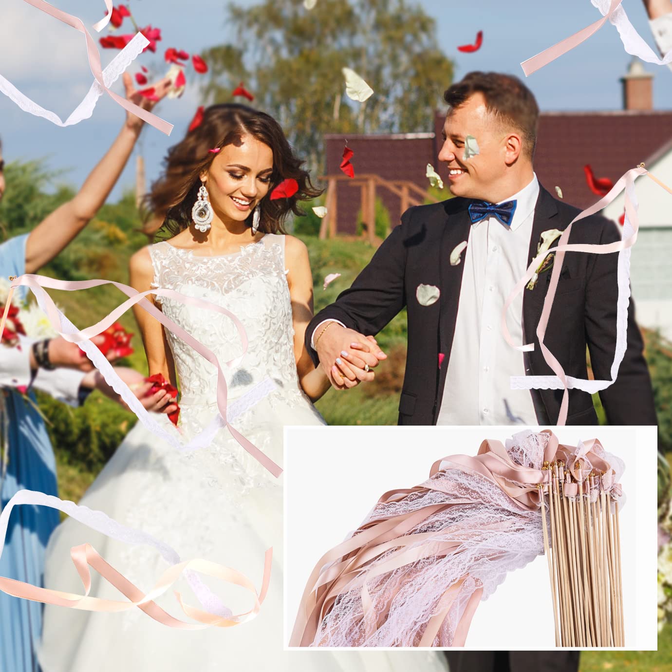 Mariage Accessoires Fête Mariage Lot De 20 Baguettes Magiques Avec Cloches Et Pointes, Serpentins Baguette Ruban