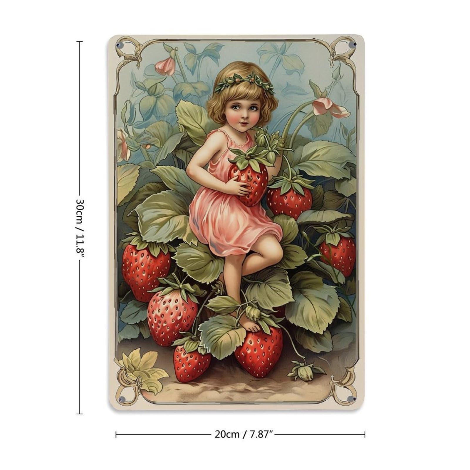 Jdfenggu Girls Vintage Strawberry Floral Art Retro Metal Tin Sign, Decor Art Poster For Bar, Home, Man Cave, Kitchen, Laundry Room Gift 8X12inch