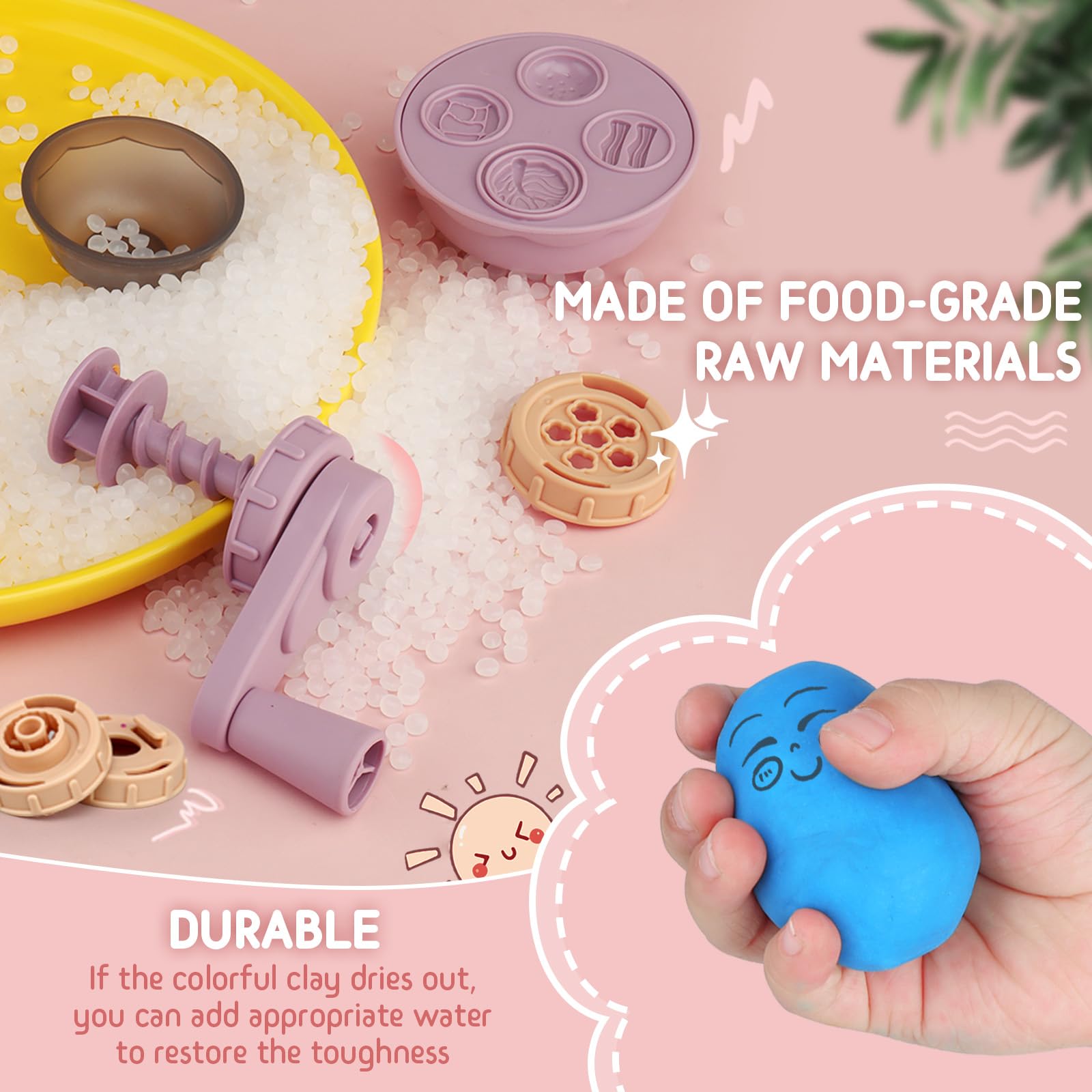 JONRRYIN Plastilina per Bambini, 65 Pezzi Formine per Plastilina Accessori con Macchina per Pasta e Gelatiera, Playdough Pasta da Modellare Regalo Giochi per Ragazzi Bambina (Pink1)