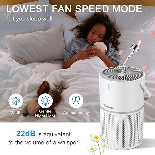 Miniatura 4 de Purificador de aire para dormitorio filtro HEPA H13 de 5 capas, difusor de aceite esencial, silencioso, apto para mascotas, para dormitorio (1