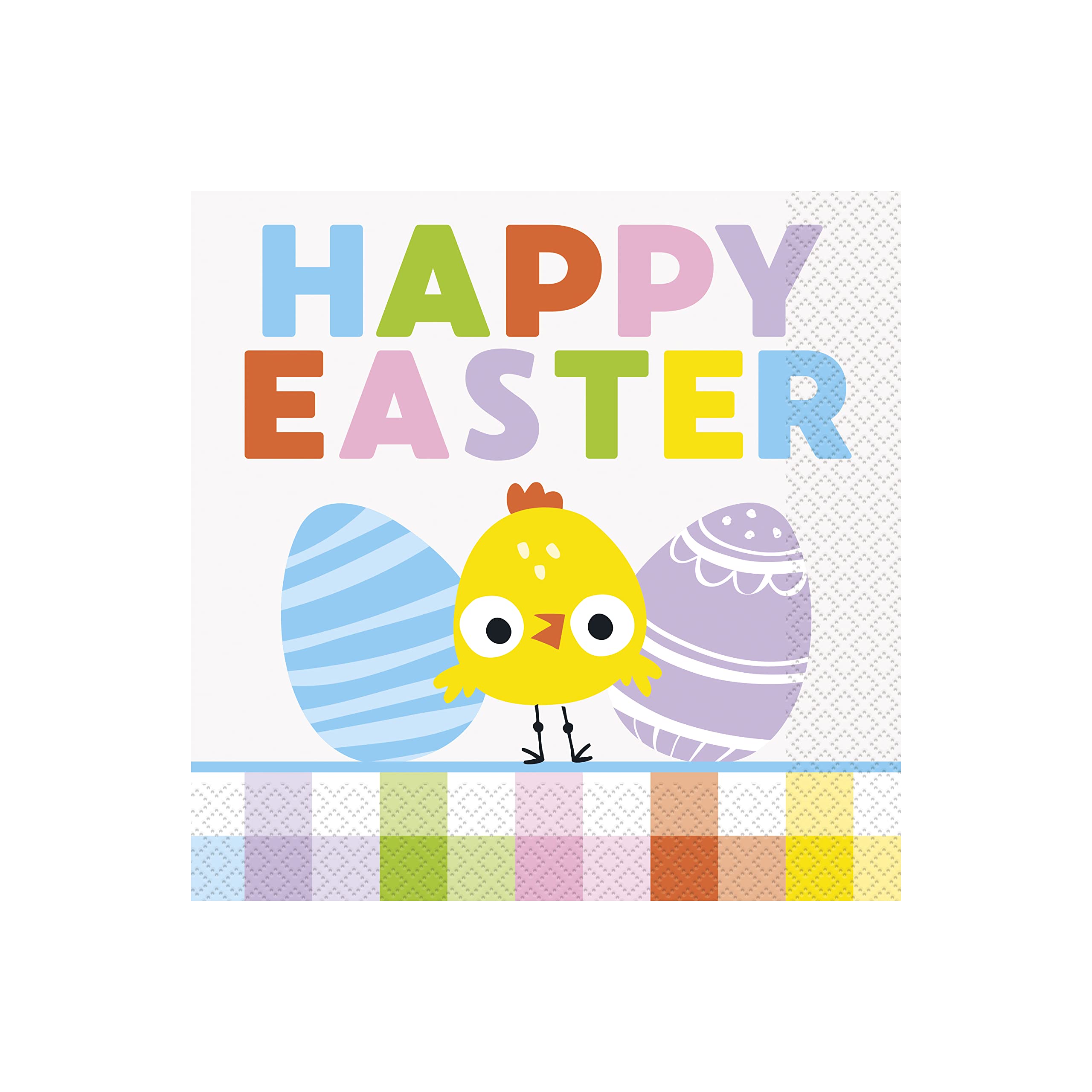 Unique Party 24132 Paper Napkins-16.5 cm-Colourful Gingham Easter Party-Pack of 16, Multicolour