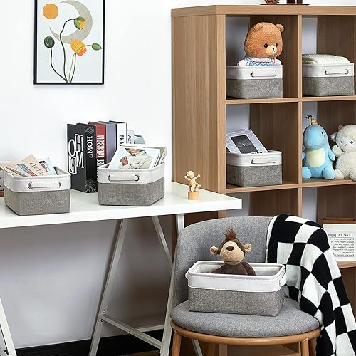 Vista 268 de HNZIGE - Canastas pequeñas de tela para organización (paquete de 6) canastas plegables de almacenamiento para estantes, armarios, lavandería, Asas