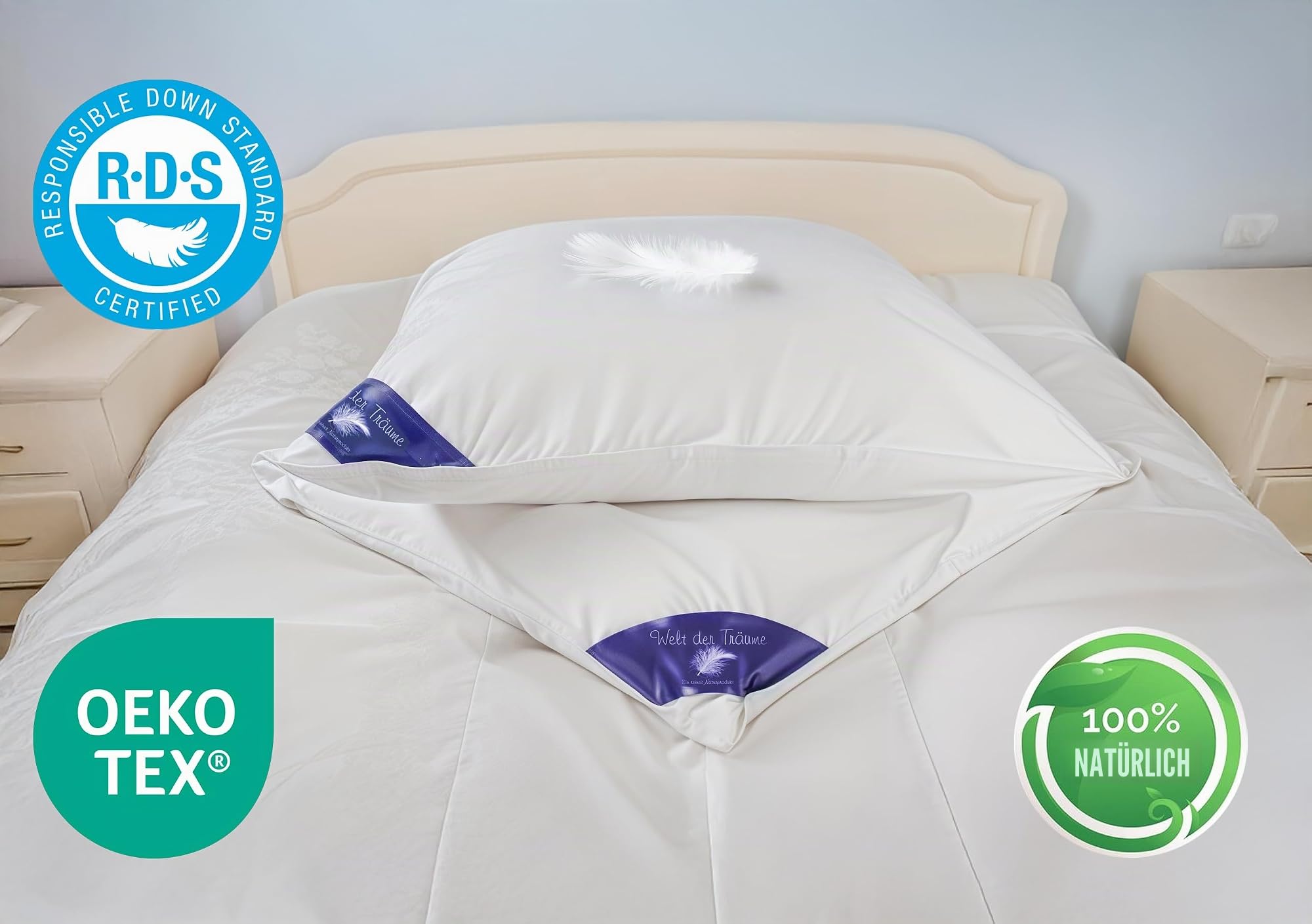 2 Stück (Set) Daunenkissen | 3 Kammer Kopfkissen | Dreikammerkissen 80x80 cm | Füllgewicht: 1600 Gramm | 100% Baumwollbezug | Kopfkissen 80x80 Daunen | Federkissen | kein Lebendrupf | weiß