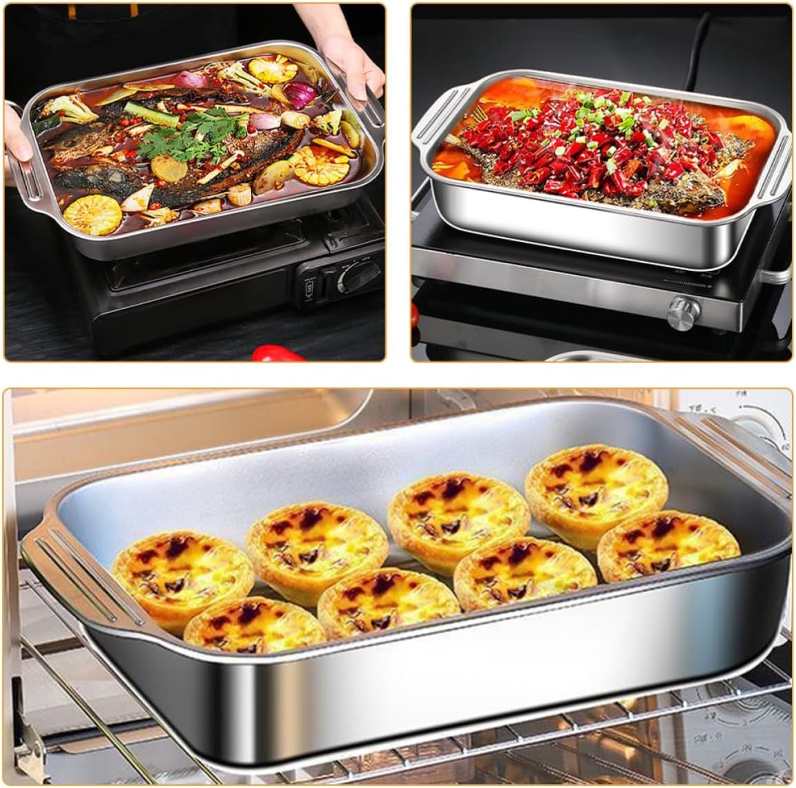 Rectangular Stainless Steel Roasting Pan for Baking and Roasting