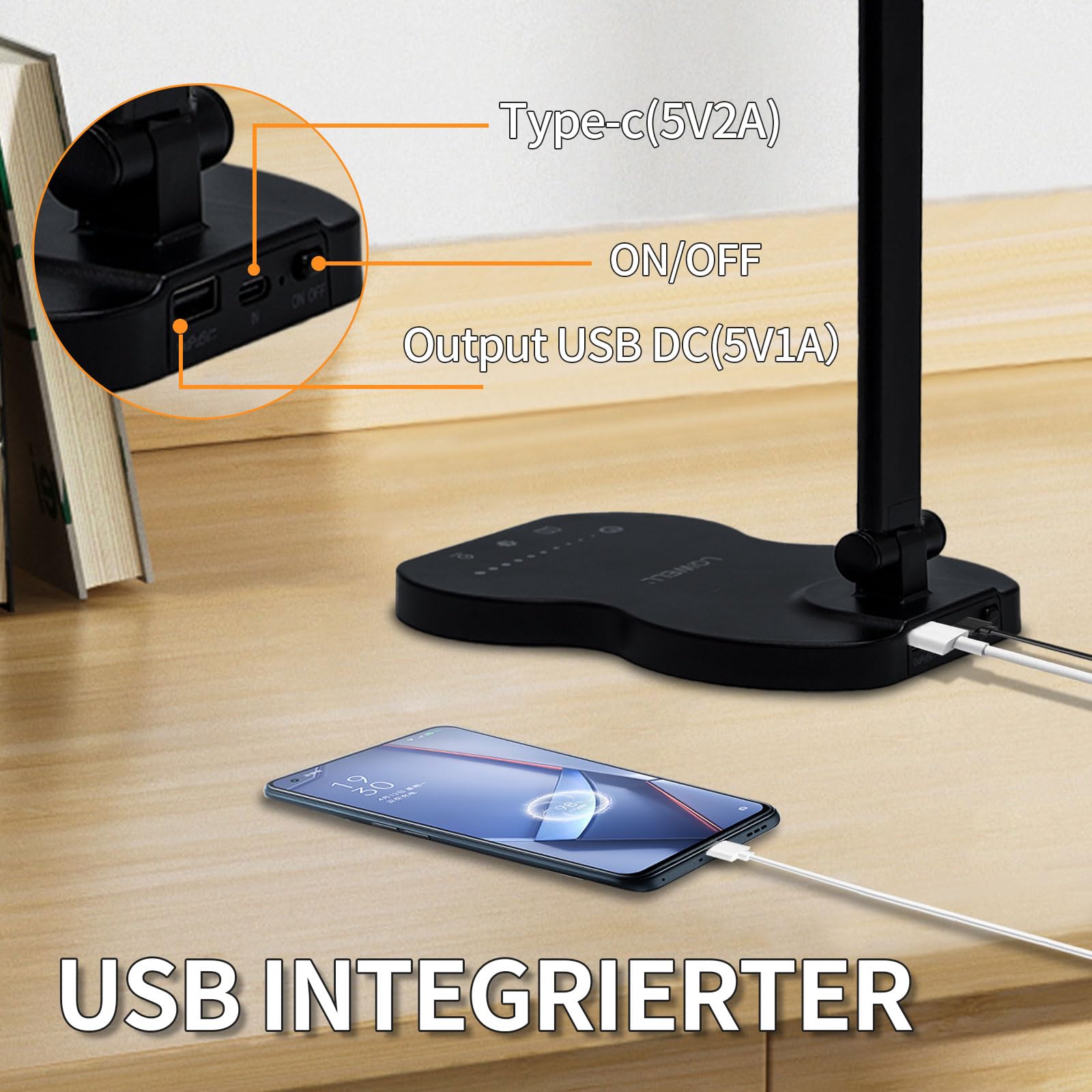 LQWELL® Lampe de bureau LED à intensité variable à double extrémité, 5 couleurs et 10 luminosité, lampe de lecture sans danger pour les yeux, commande tactile et fonction mémoire, minuterie
