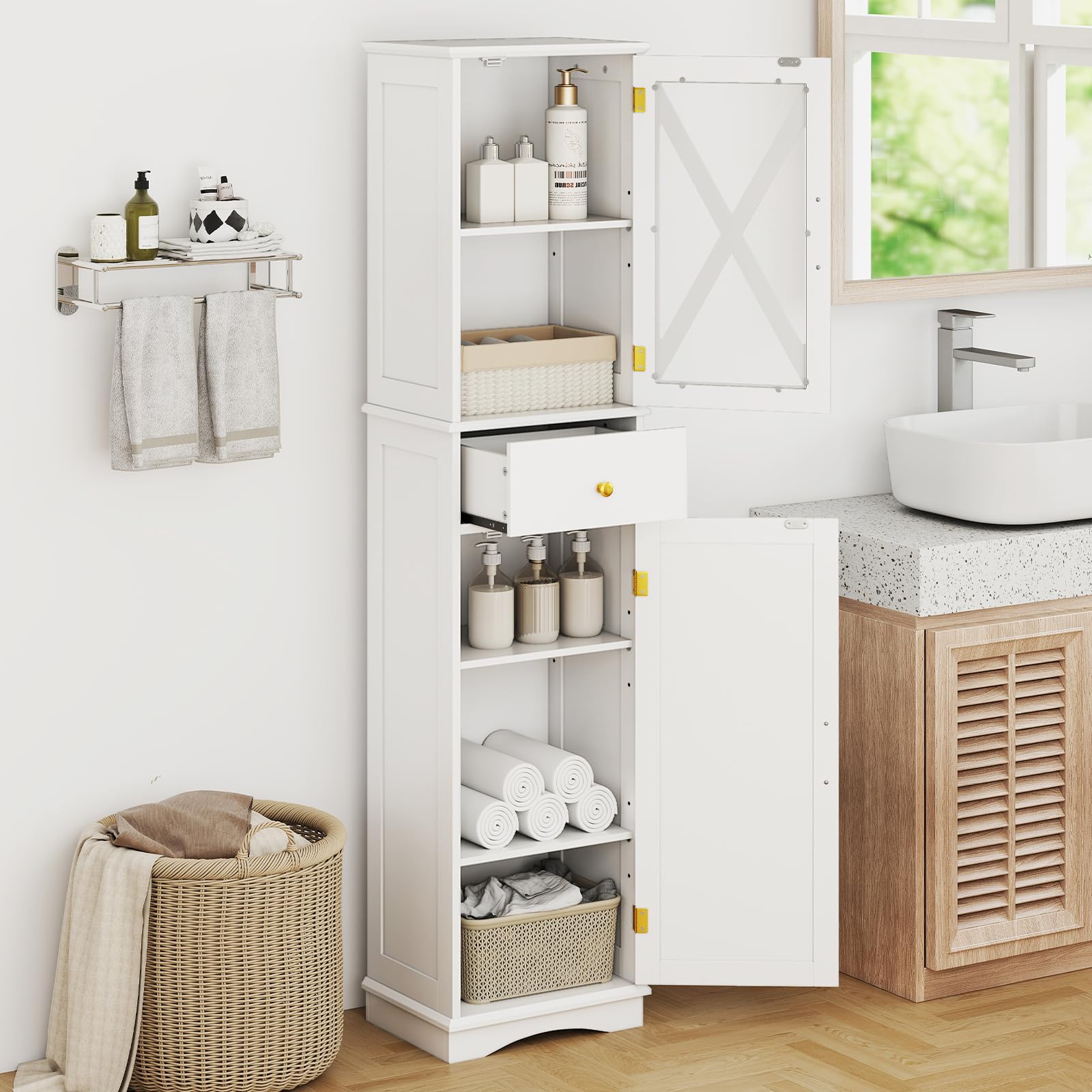 Elita Hoge Badkamerkast Ness 30cm - Zwart Mat - Met 2 Deuren - 30x150x32cm