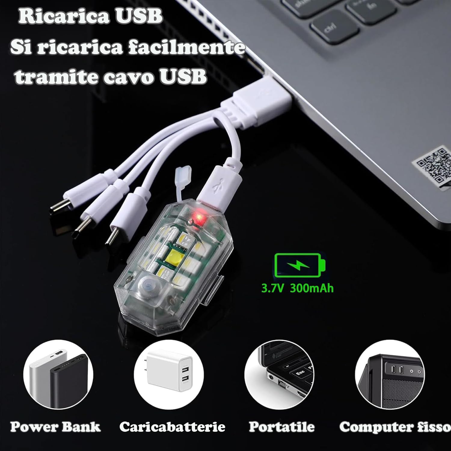 4 Luci Strobe LED Wireless con Telecomando - 7 Colori, Alta Luminosità, Ricaricabili USB, per Auto, Moto, Drone