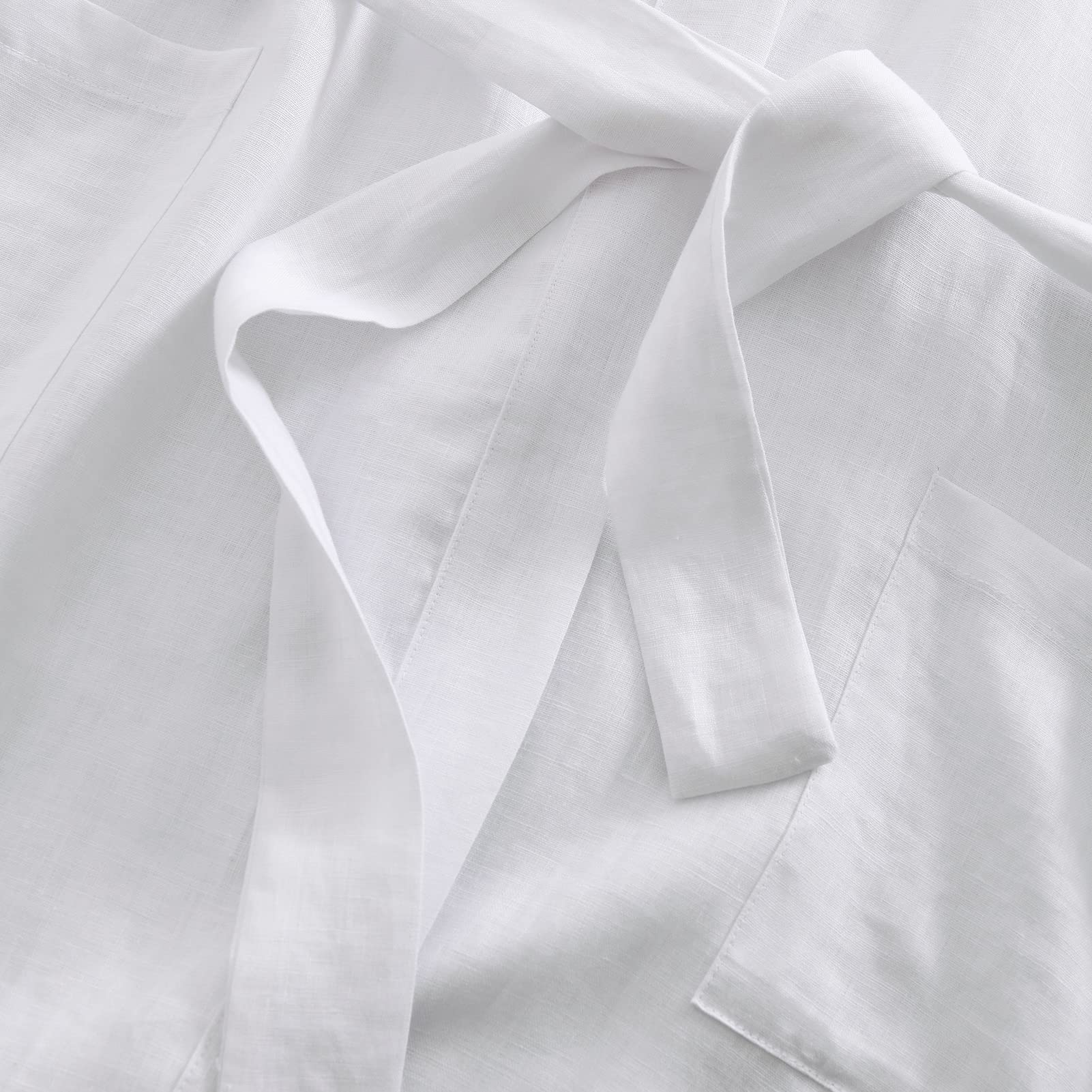 Amazhiyu Peignoir kimono en lin pur pour femme, mi-long, léger, à manches longues avec poches