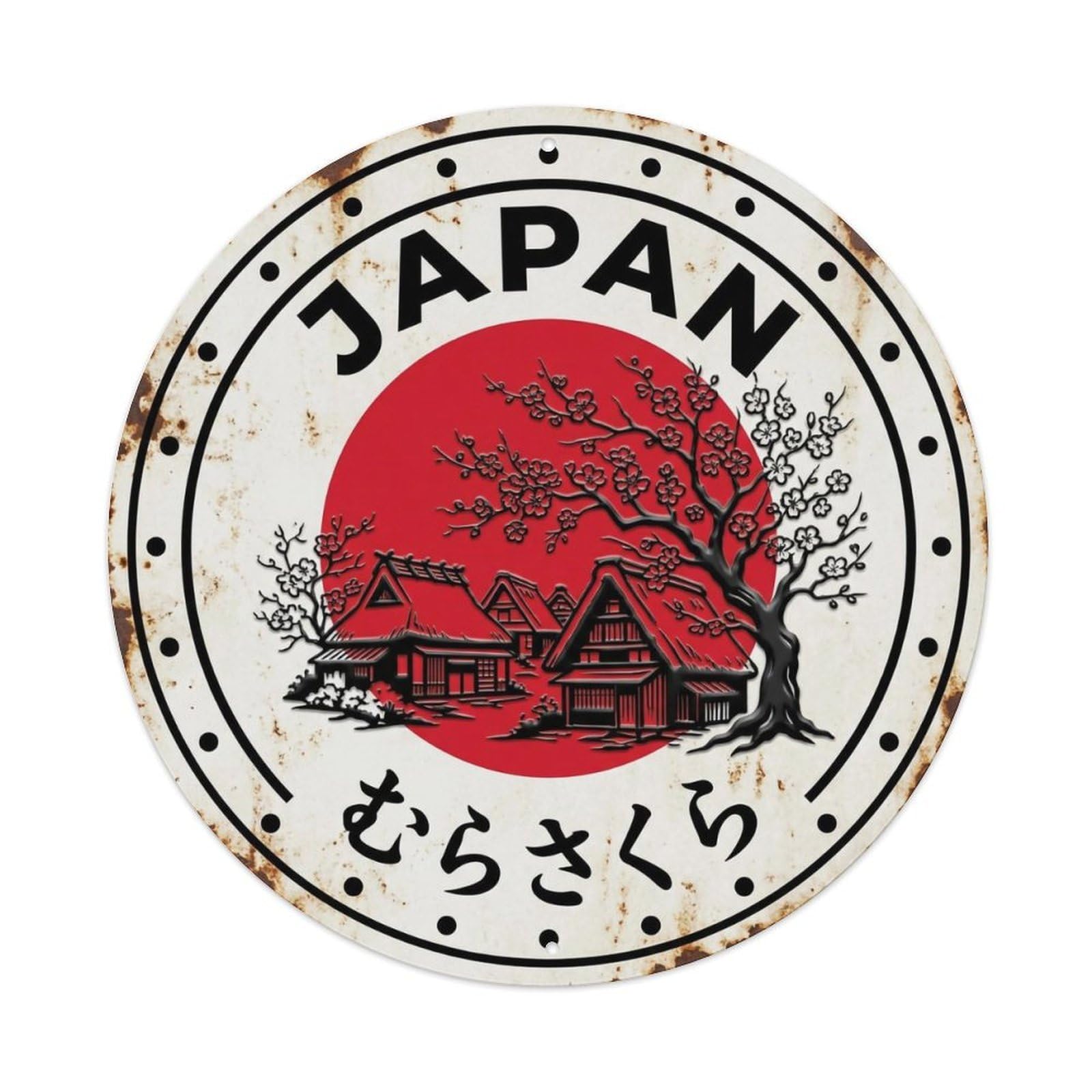 Village Cherry Japan Rural Blossom Tree Vintage Metal Tin Sign