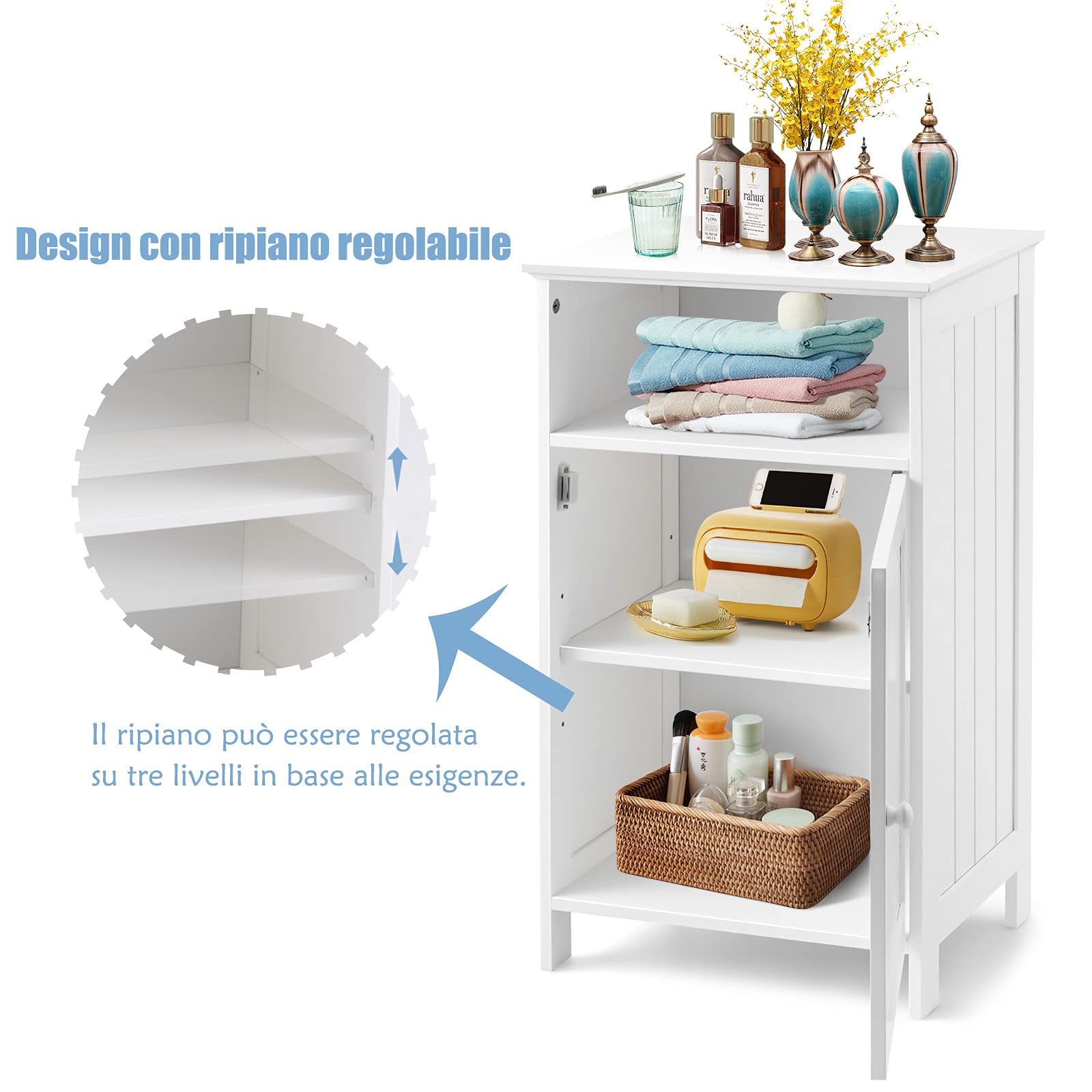 RELAX4LIFE Mobile da Bagno in Legno, Armadietto Bagno Salvaspazio, Mobiletto Multiuso per Corridoio e Ingresso, 40 x 30 x 70 cm, Bianco