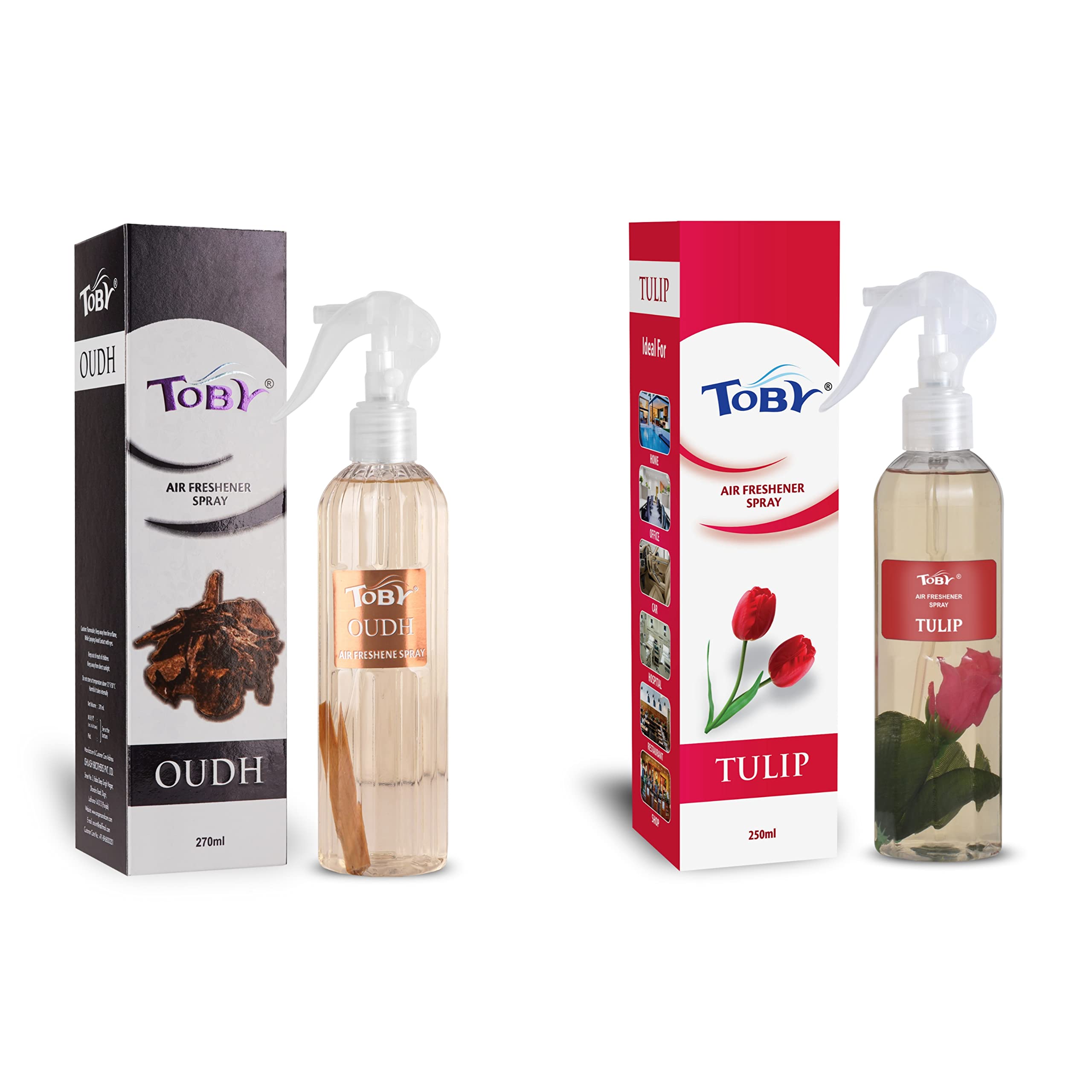 Air Freshener Spray - Oudh & Tulip | Long-Lasting Fragrance | Pack of 2 (250 ml each)