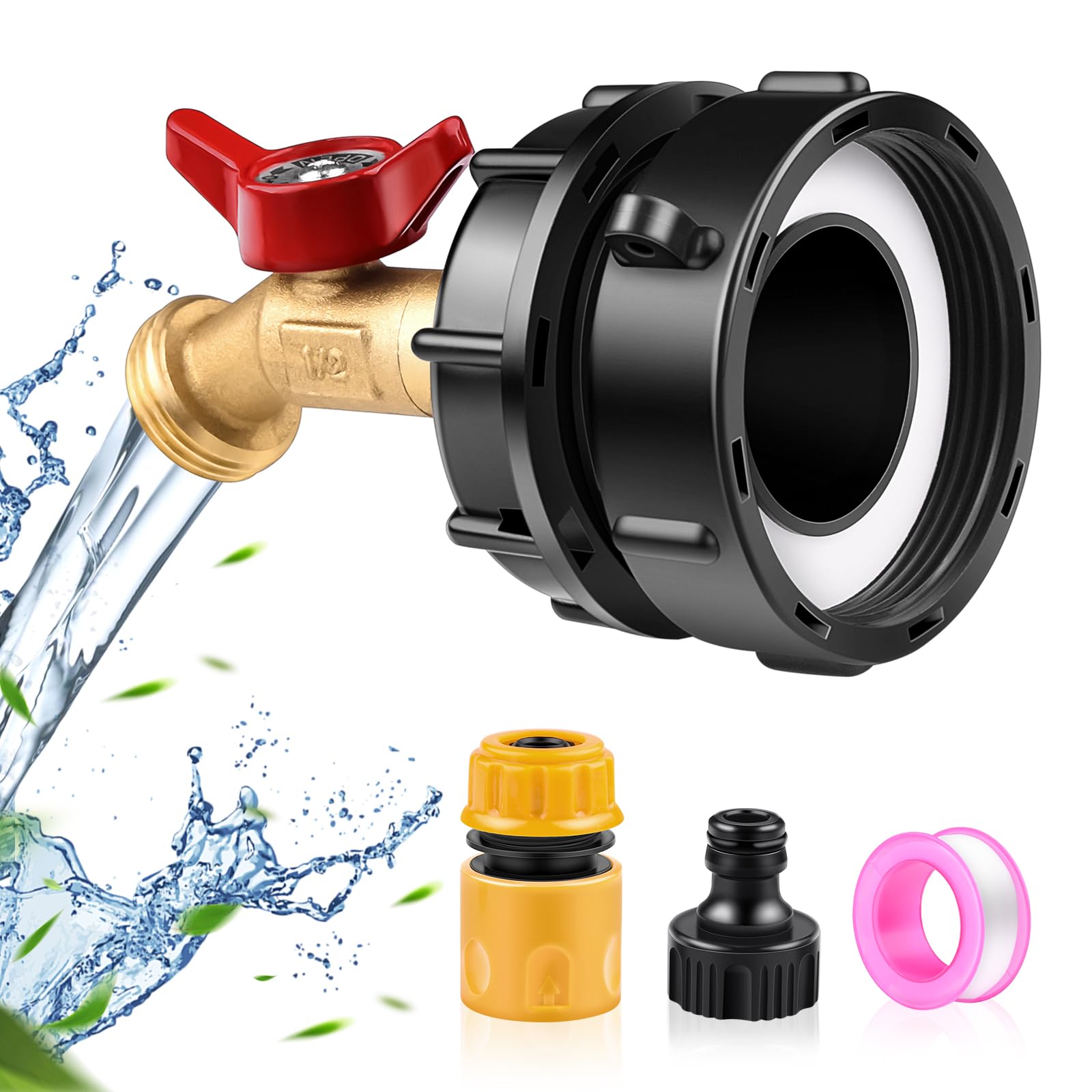 IBC Tank Fittings -IBC Tank Adapter 2.44"（62mm） Fine Thread 275-330 Gallon Water Tank Adapter for Garden Hose Connector Leakproof IBC Tote Valve Brass IBC Tote Tank Hose Adapter