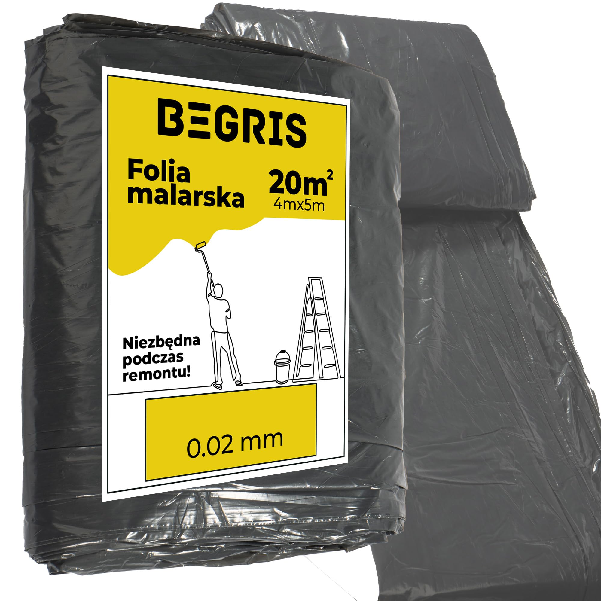 100xFolia Malarska Gruba 0.02mm Na Meble, Podłogi, Okna Ochronna Plandeka do Malowania 4x5m Wytrzymała Folia Osłonowa do Malowania i Remontu Folia Ochronna Czarna 100 sztuk
