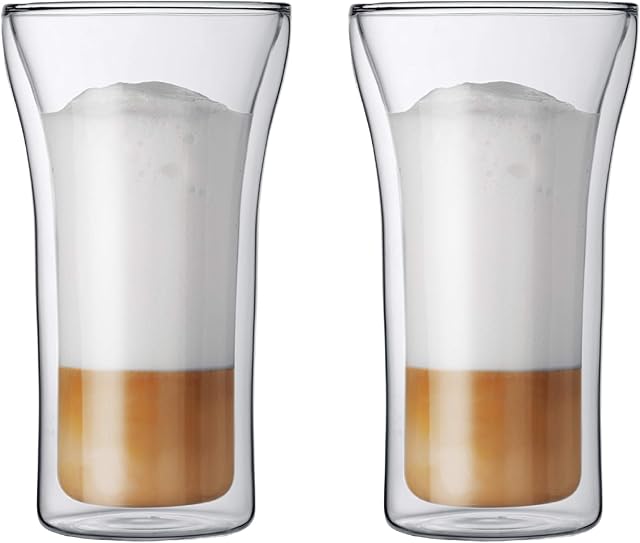 BODUM 4547-10 ASSAM Coffee Glass Set (Double-Walled, Dishwasher Safe, 0.4 L/14 oz) - Pack of 2, Transparent