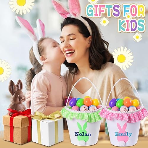 Miniatura 35 de Cestas de Pascua personalizadas para niños, cesta de Pascua, regalos de Pascua, cesta de conejo de Pascua, cesta de caza de huevos de Pascua, cesta