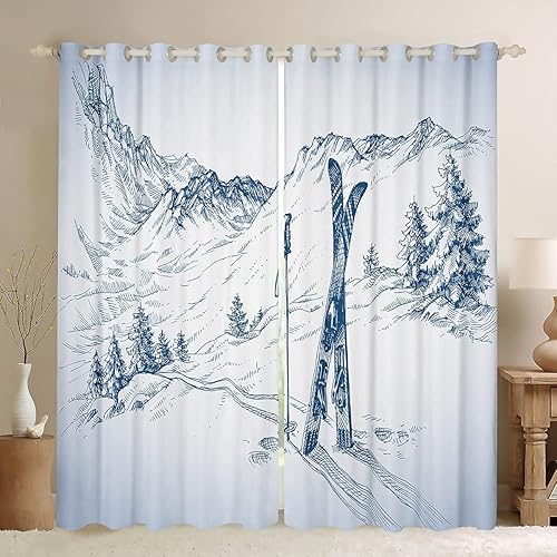 Cortinas de esquí Feelyou para ventana de esquí, para niños, niñas, esquí, antártica, ventana, para dormitorio, sala de estar, nieve, montañas,