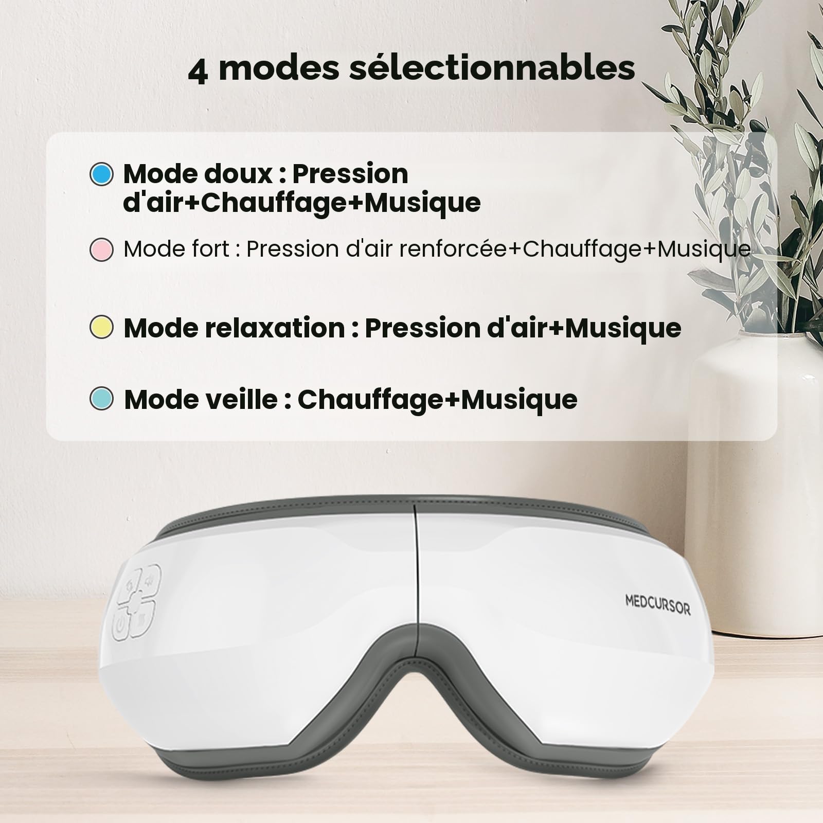Medcursor Masseur Oculaire avec Chaleur, Masseur Masque Yeux avec Musique et Compression, Soulagement Fatigue Oculaire, Sécheresse, Amélioration Sommeil, Cadeau Homme & Femme