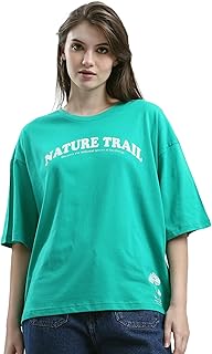 ريفين تي شيرت طويل اسود بقصة مريحة واكمام كوع عصرية للنساء