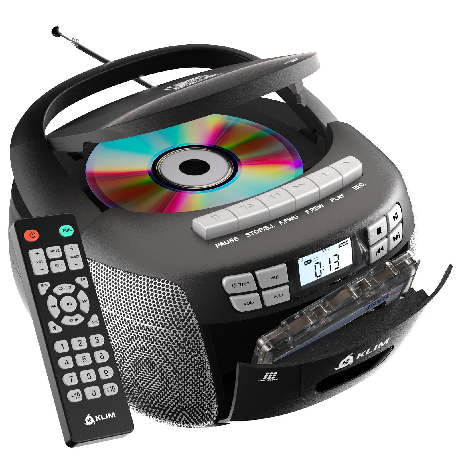 KLIM Lecteur CD Cassette Audio AM/FM Radio Bluetooth Stéréo Argent