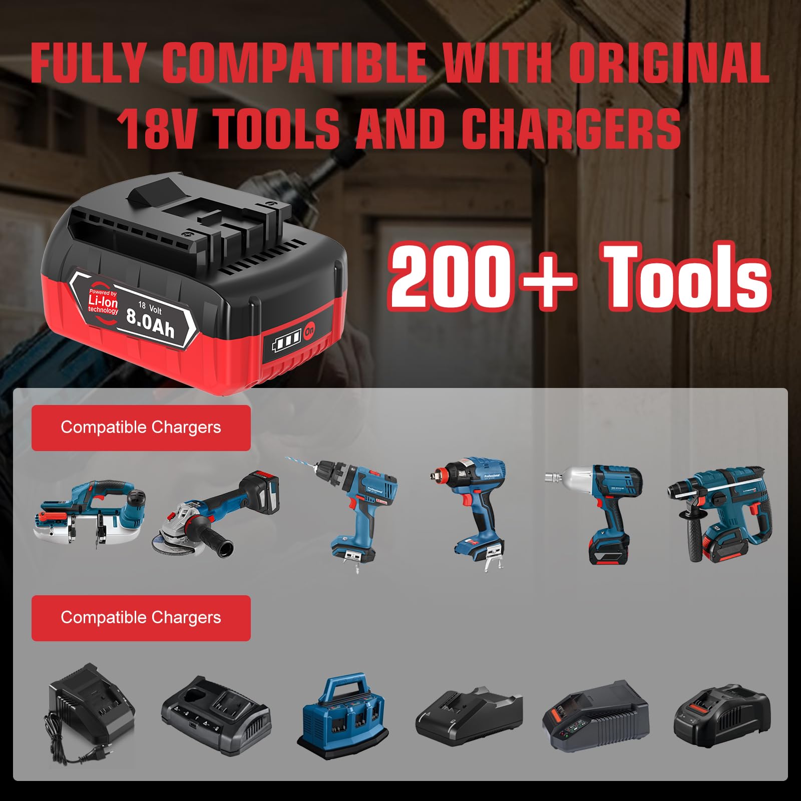 2X 8000mAh GBA Ersatzakku für Bosch Akku 18V 8ah + Ladegerät kompatibel für Bosch Professional 18V System Akku-Werkzeuge Nicht kompatibel mit grünen Werkzeugen