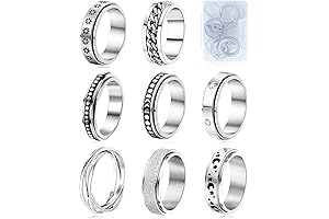 Fidget Rings for Anxiety: 8-Piece Stainless Steel Spinner Rings for Stress Relief