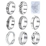 MUCAL Fidget Rings for Anxiety 8pcs Stainless Steel Spinner Ring Anti Anxiety Ring Spinning Moon Star Cool Stress Relieveing Rings for Women Men